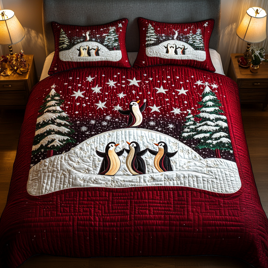 Frosty Dance Quilted Bedding Set Penguin Theme Gifts Frosty Dance Quilted Bedding Set Penguin Theme Gifts