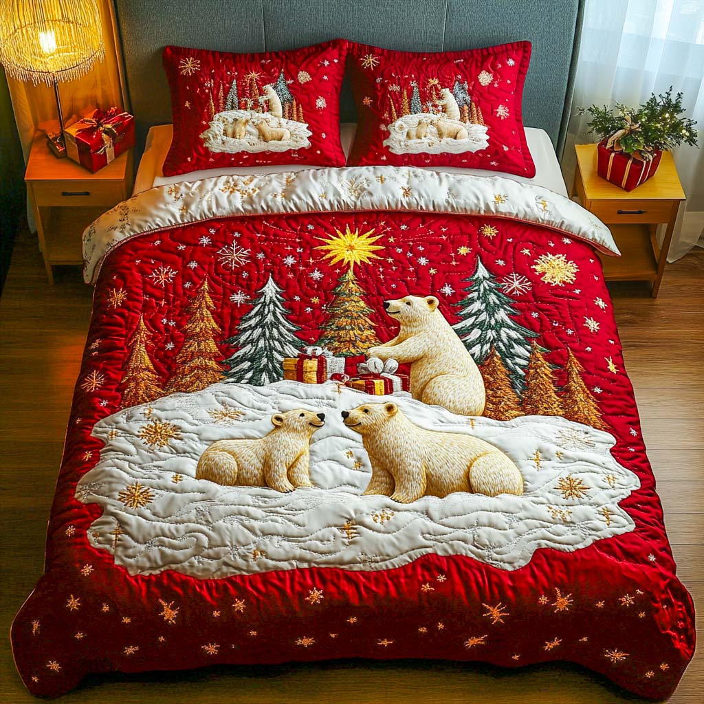 Frosty Family Quilted Bedding Set Gift Ideas For Bear Lovers Frosty Family Quilted Bedding Set Gift Ideas For Bear Lovers