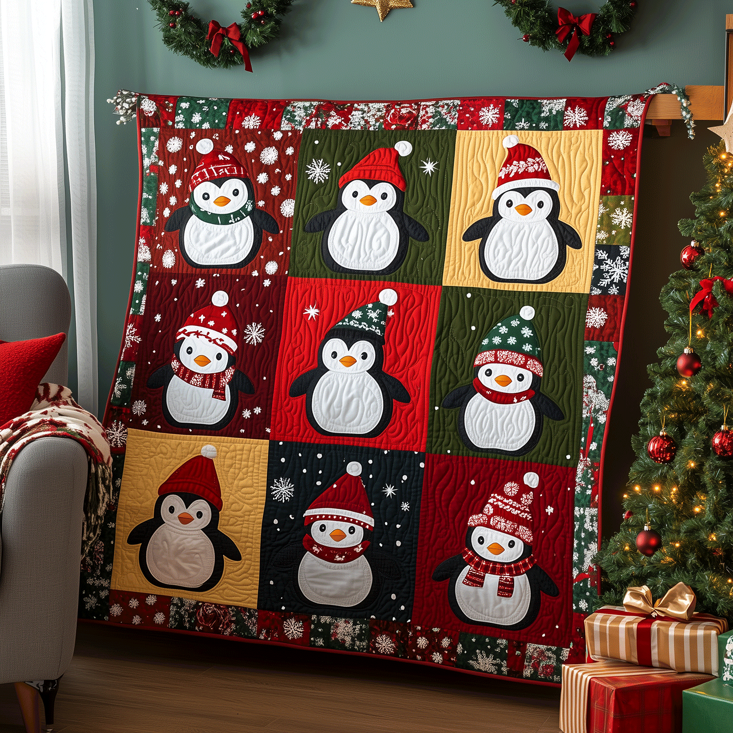 Frosty Feathered Friends Quilted Blanket Penguin Gifts For Adults Frosty Feathered Friends Quilted Blanket Penguin Gifts For Adults