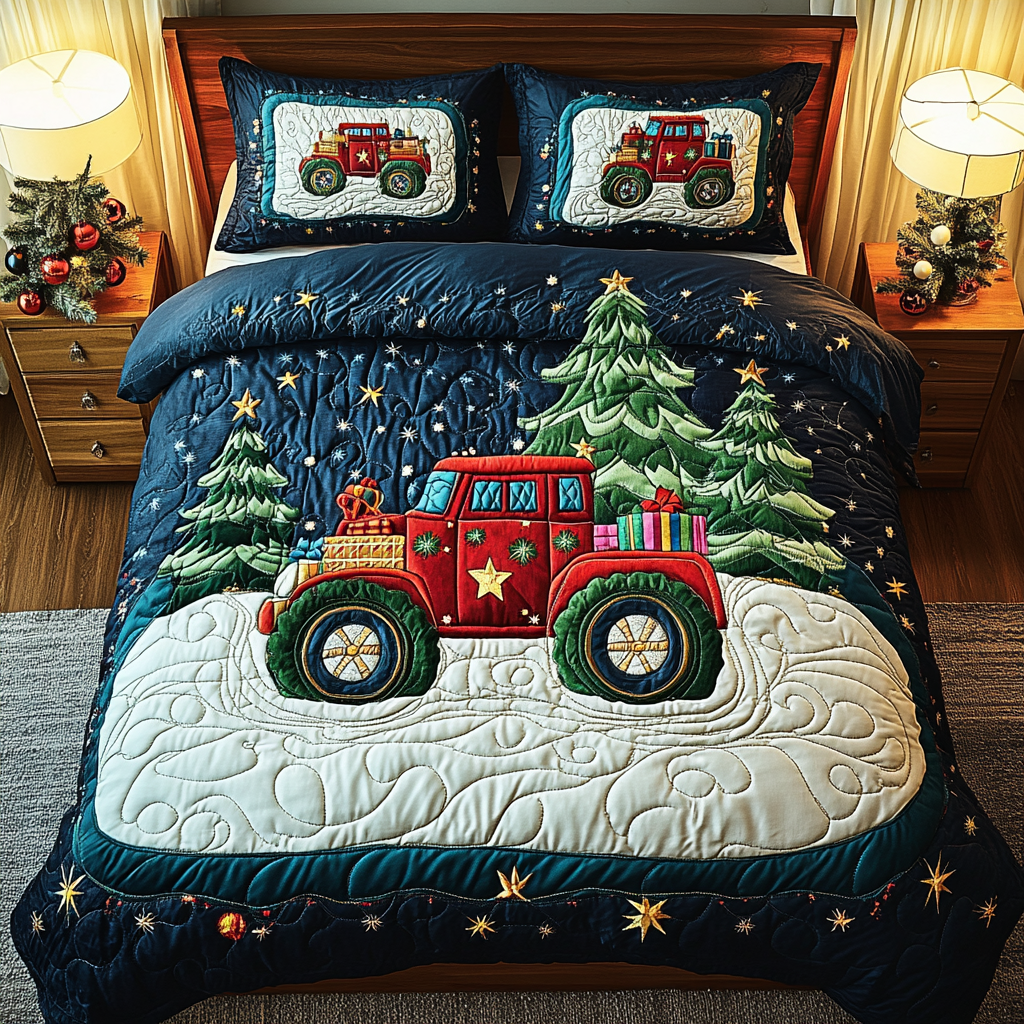 Frosty Hauler Quilted Bedding Set Christmas Gifts For Mum Frosty Hauler Quilted Bedding Set Christmas Gifts For Mum
