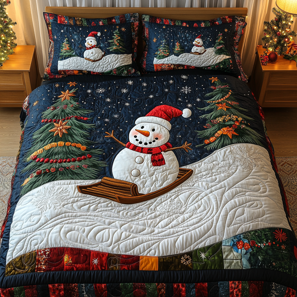Frosty Joy Quilted Bedding Set Gifts For The Family Christmas Frosty Joy Quilted Bedding Set Gifts For The Family Christmas
