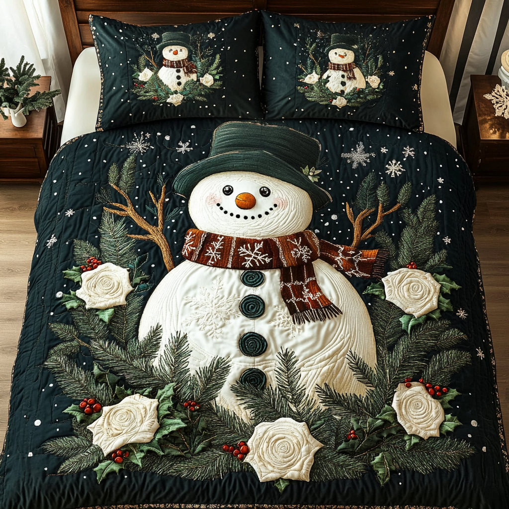 Frosty Joy Quilted Bedding Set Snowman Christmas Presents Frosty Joy Quilted Bedding Set Snowman Christmas Presents