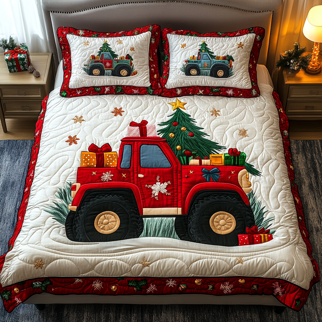 Frosty Trails Truck Quilted Bedding Set Father And Daughter Gifts Frosty Trails Truck Quilted Bedding Set Father And Daughter Gifts