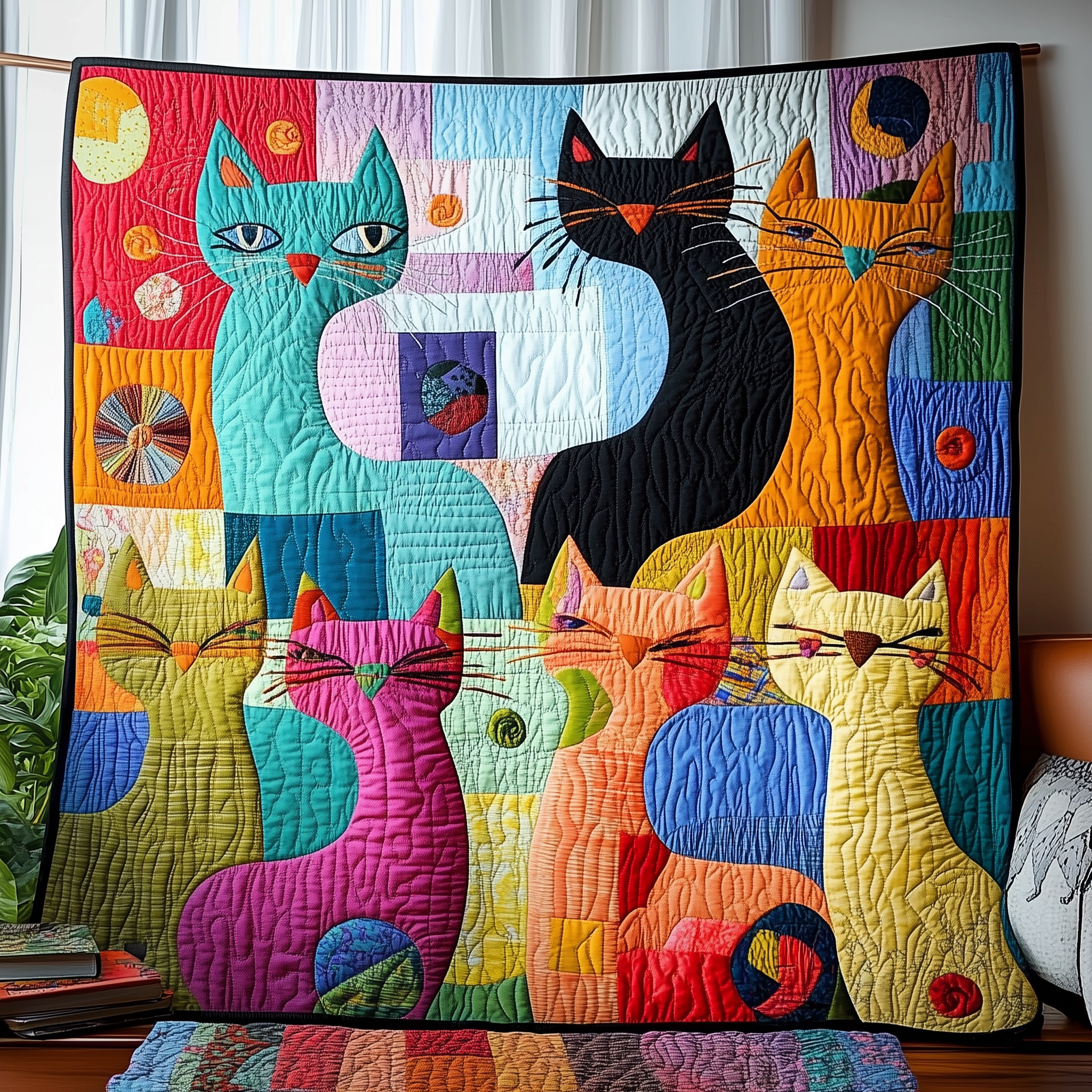Funky Cats Quilted Blanket Throw Blankets For Couch Best Gifts For Cat Lovers Funky Cats Quilted Blanket Throw Blankets For Couch Best Gifts For Cat Lovers