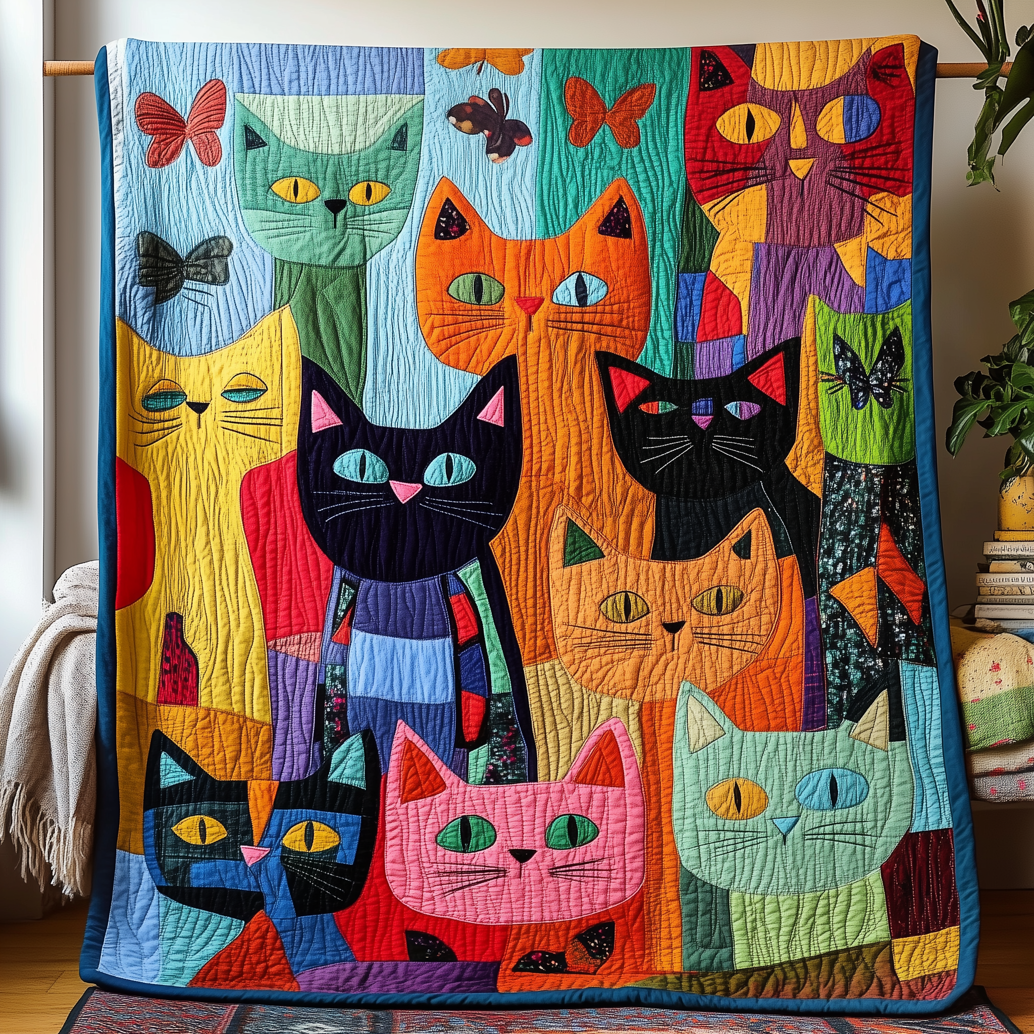 Funky Cats Quilted Blanket Throw Blankets For Couch Cat Person Gifts Funky Cats Quilted Blanket Throw Blankets For Couch Cat Person Gifts