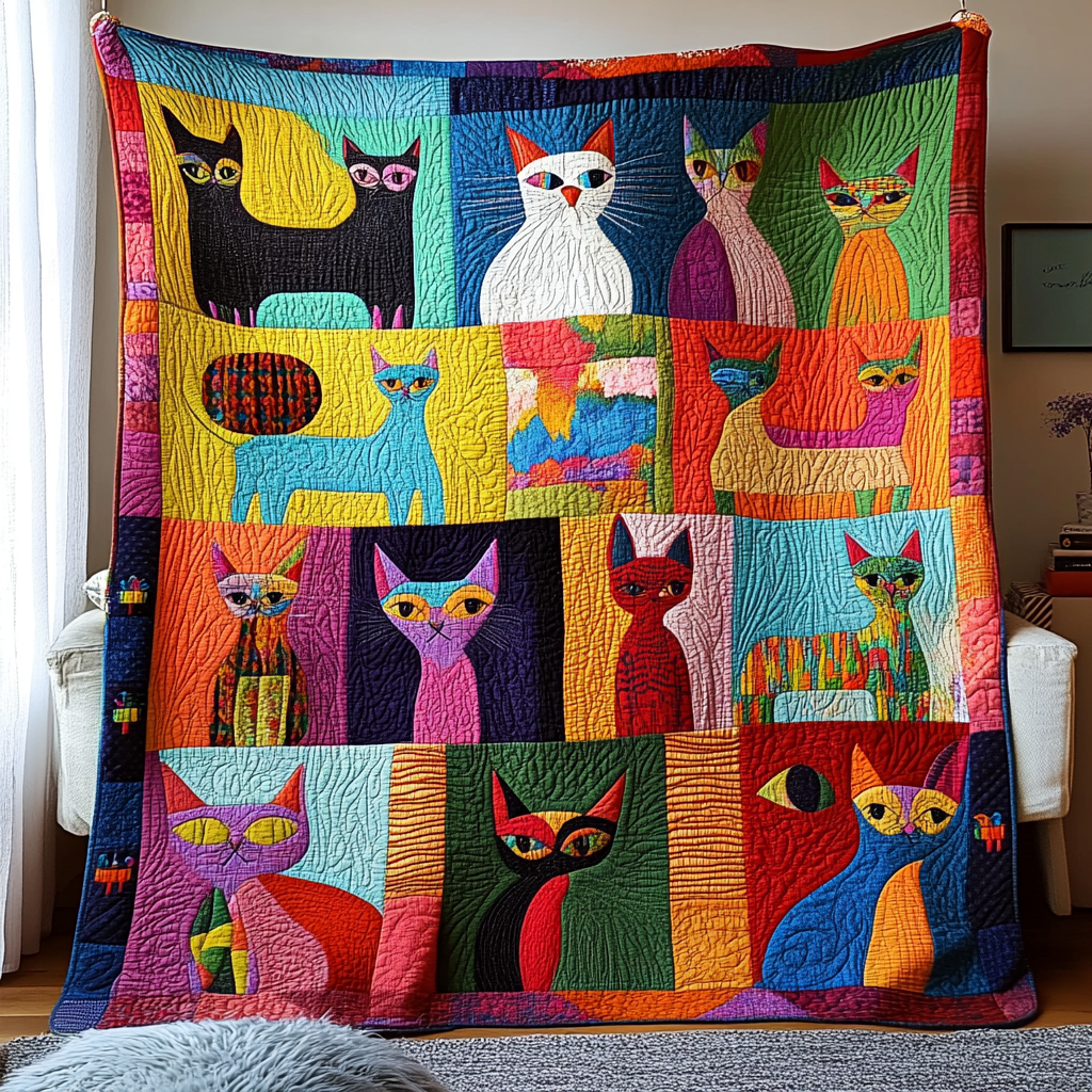 Funky Cats Quilted Blanket Throw Blankets For Couch Gifts For Cat People Funky Cats Quilted Blanket Throw Blankets For Couch Gifts For Cat People