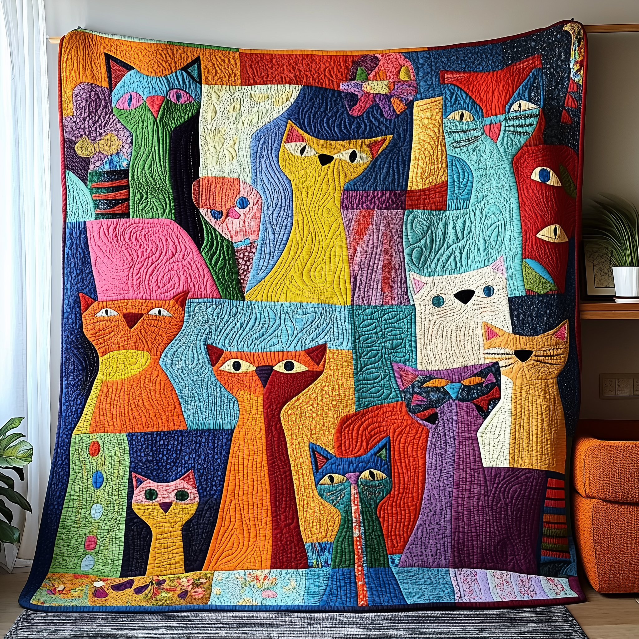 Funky Cats Quilted Blanket Throw Blankets For Couch Womens Cat Gifts Funky Cats Quilted Blanket Throw Blankets For Couch Womens Cat Gifts