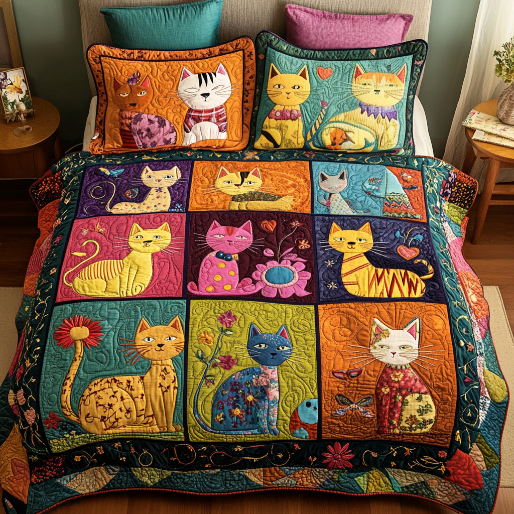 Furry Dreams Quilted Bedding Set Best Cat Presents Furry Dreams Quilted Bedding Set Best Cat Presents