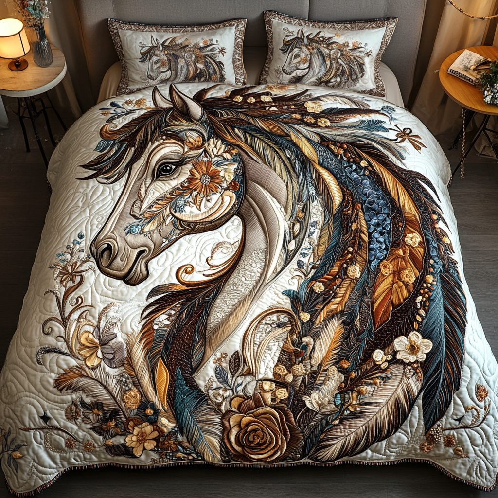 Galloping Beauty Quilted Bedding Set Best Gifts For Horse Lovers Galloping Beauty Quilted Bedding Set Best Gifts For Horse Lovers