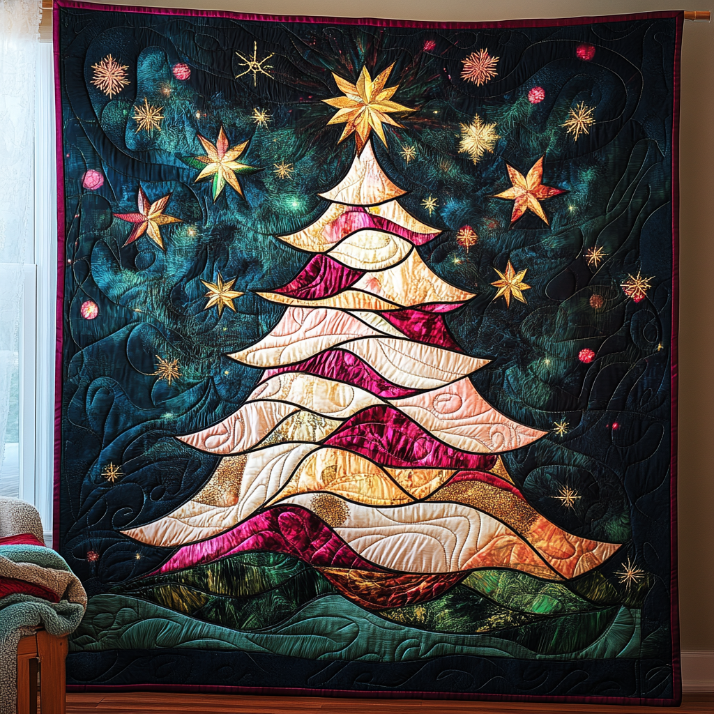 Gleaming Christmas Tree Quilted Blanket Christian Father'S Day Gifts Gleaming Christmas Tree Quilted Blanket Christian Father'S Day Gifts