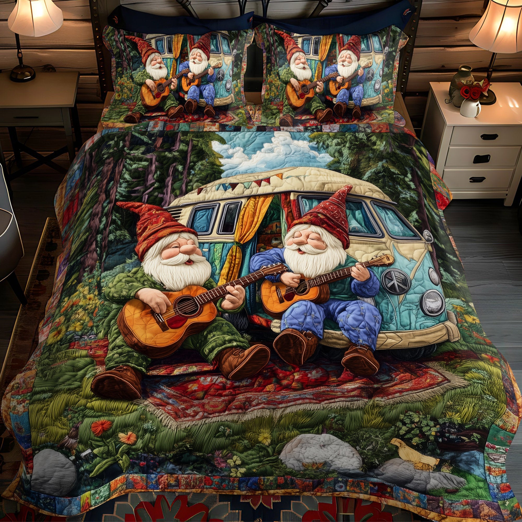 Gnome Acoustic Escape Quilted Bedding Set Unique Gnome Gifts Gnome Acoustic Escape Quilted Bedding Set Unique Gnome Gifts