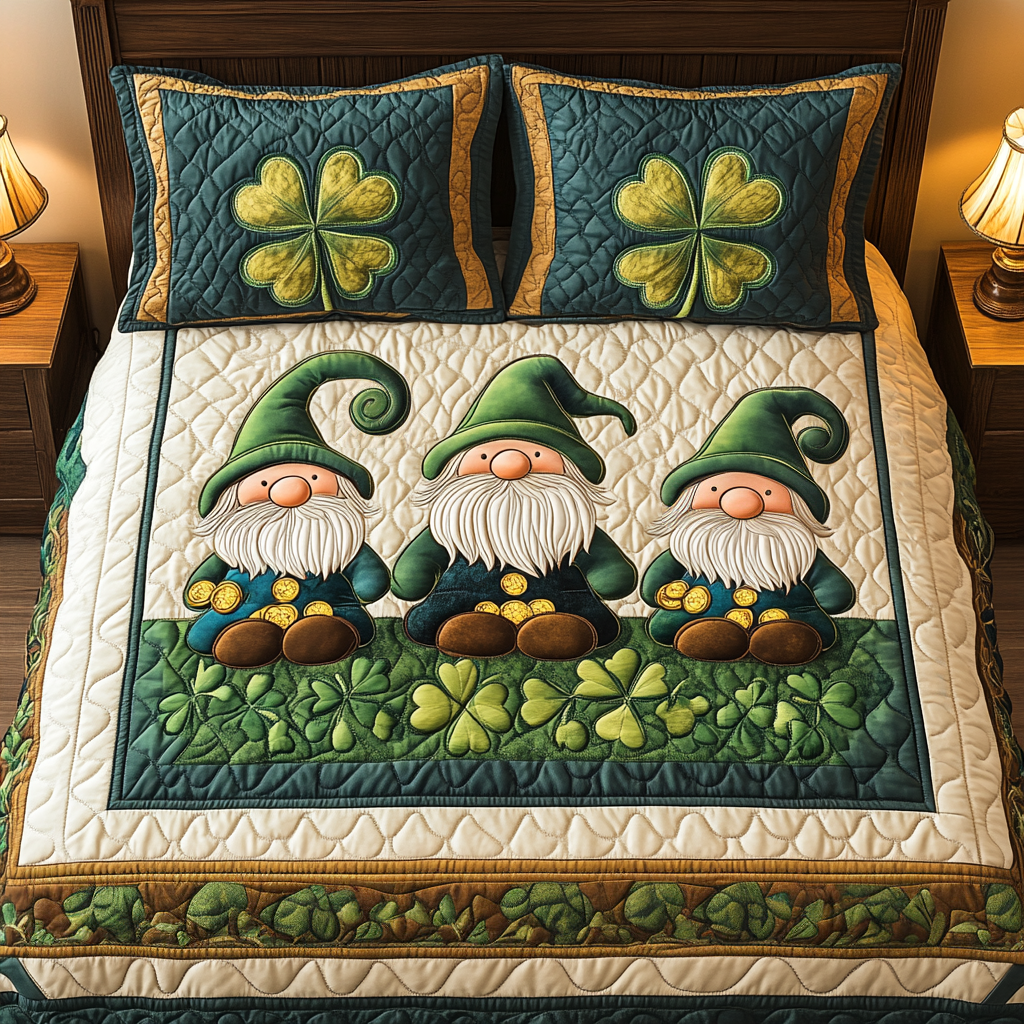 Gnome in Luckland Quilted Bedding Set Unique Gnome Gifts Gnome in Luckland Quilted Bedding Set Unique Gnome Gifts