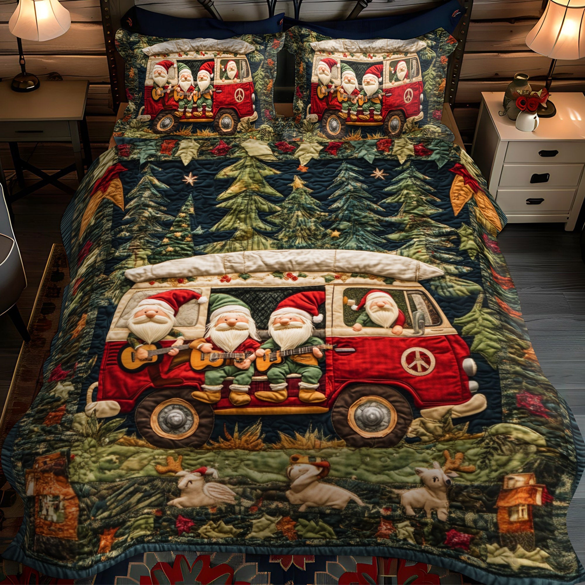 Gnome Jam Session Quilted Bedding Set Gnome Christmas Gifts Gnome Jam Session Quilted Bedding Set Gnome Christmas Gifts