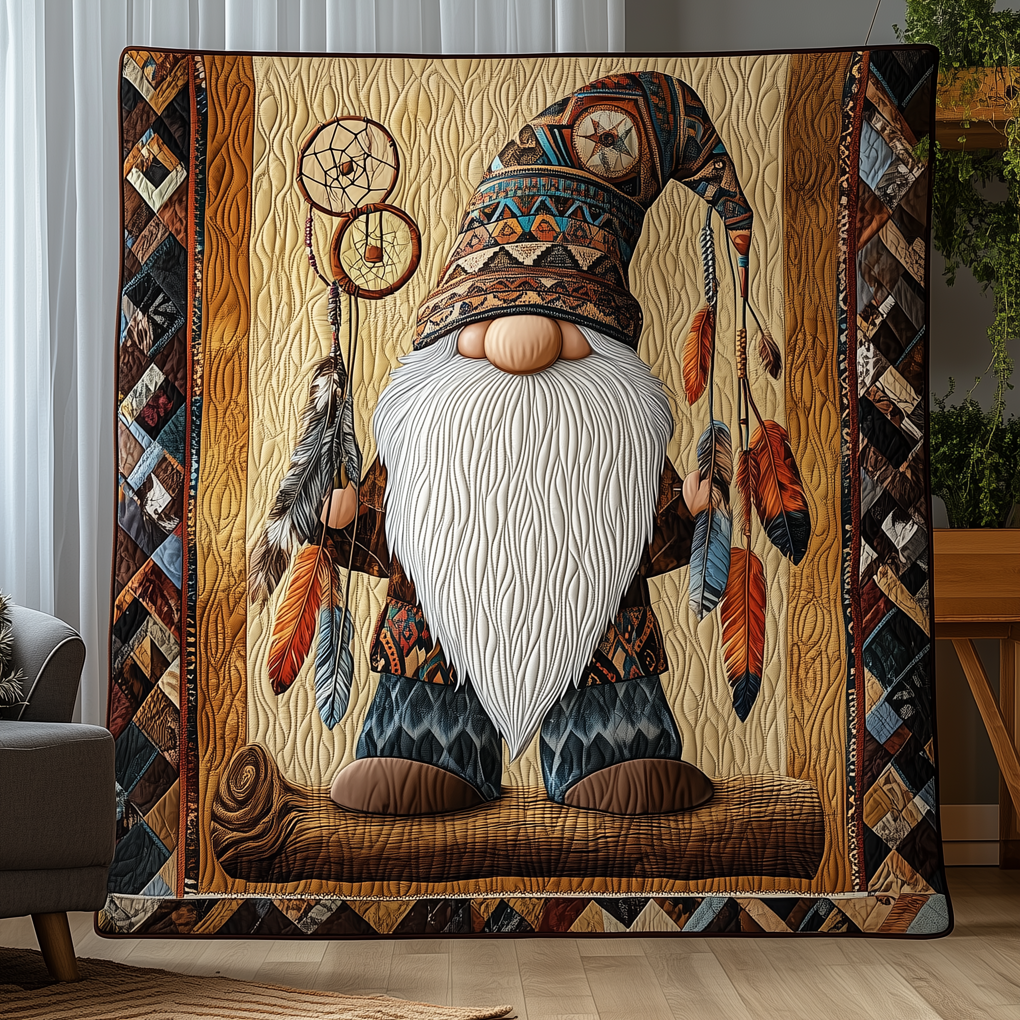 Gnome Native Quilted Blanket Unique Throw Blanket Item Merch Native American Christmas Gifts Gnome Native Quilted Blanket Unique Throw Blanket Item Merch Native American Christmas Gifts