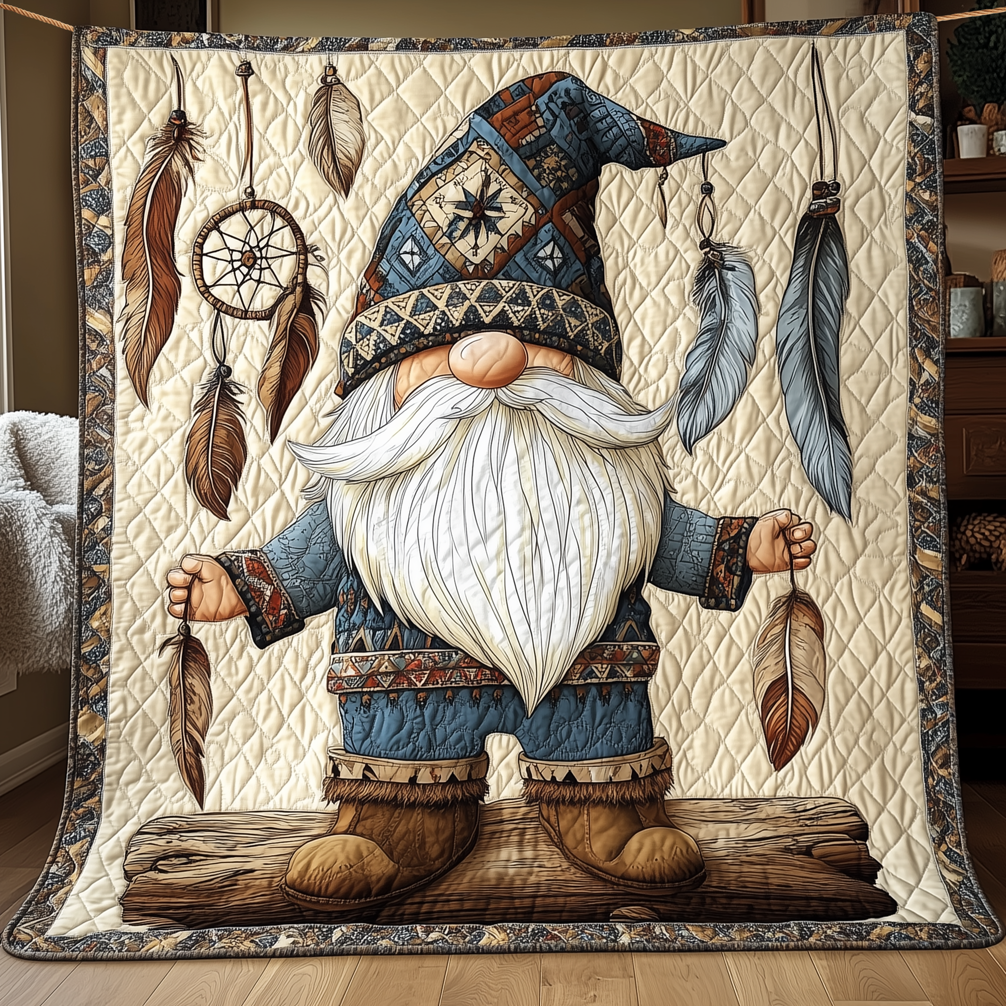 Gnome Native Quilted Blanket Unique Throw Blanket Item Merch Native American Themed Gifts Gnome Native Quilted Blanket Unique Throw Blanket Item Merch Native American Themed Gifts