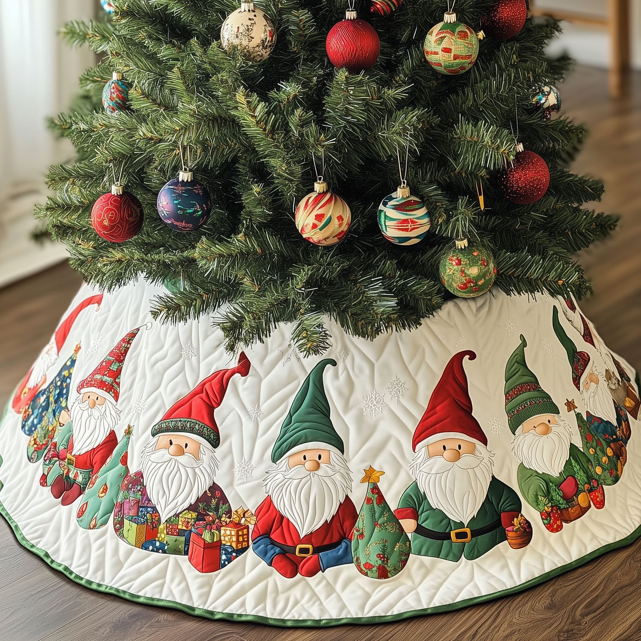 Gnome Quilted Tree Skirt Feel Peaceful Amid the Holiday Rush with Protective Decor Gnome Quilted Tree Skirt Feel Peaceful Amid the Holiday Rush with Protective Decor