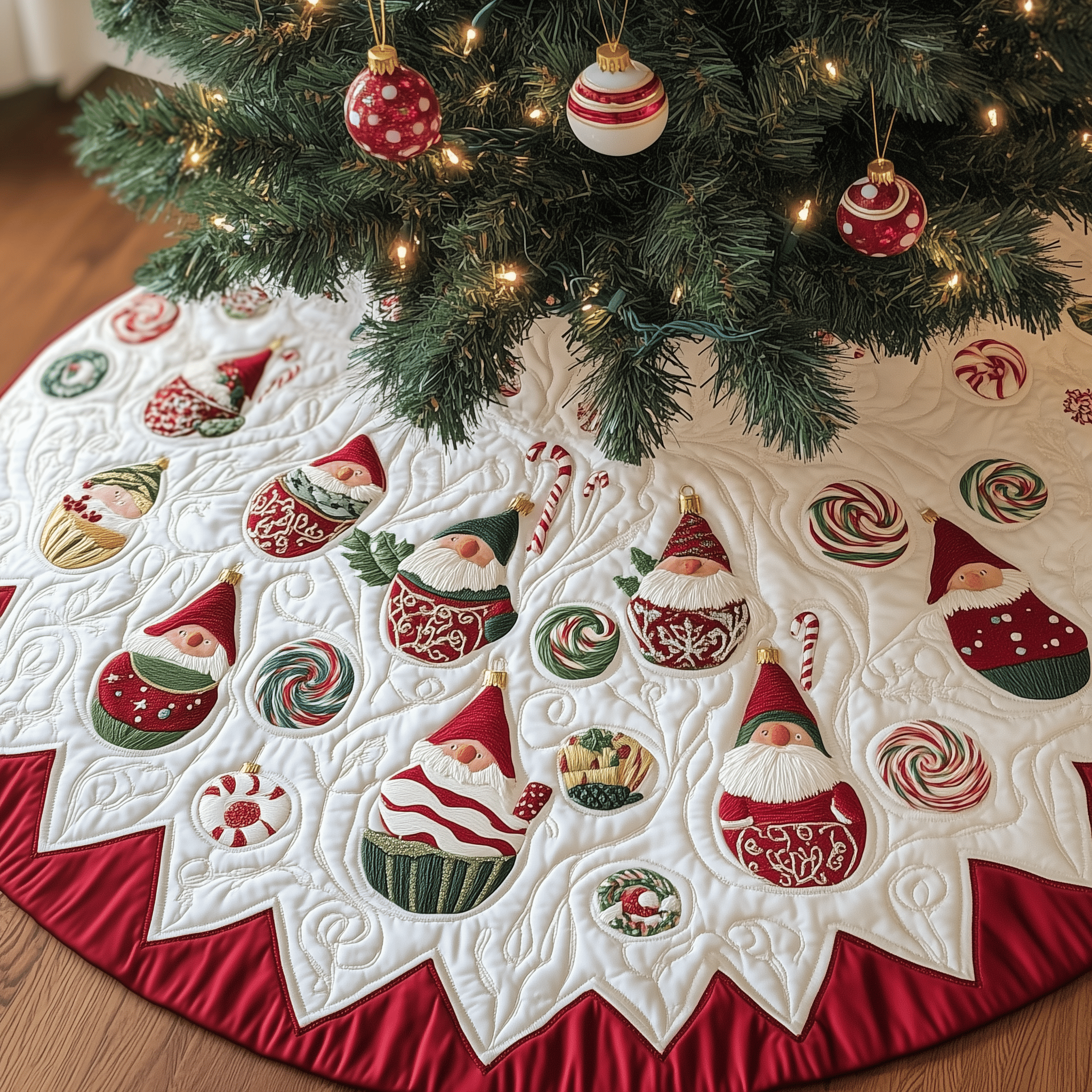 Gnomes Candy Cup Quilted Tree Skirt Celebrate Fully Present with a Safe and Stylish Skirt Gnomes Candy Cup Quilted Tree Skirt Celebrate Fully Present with a Safe and Stylish Skirt