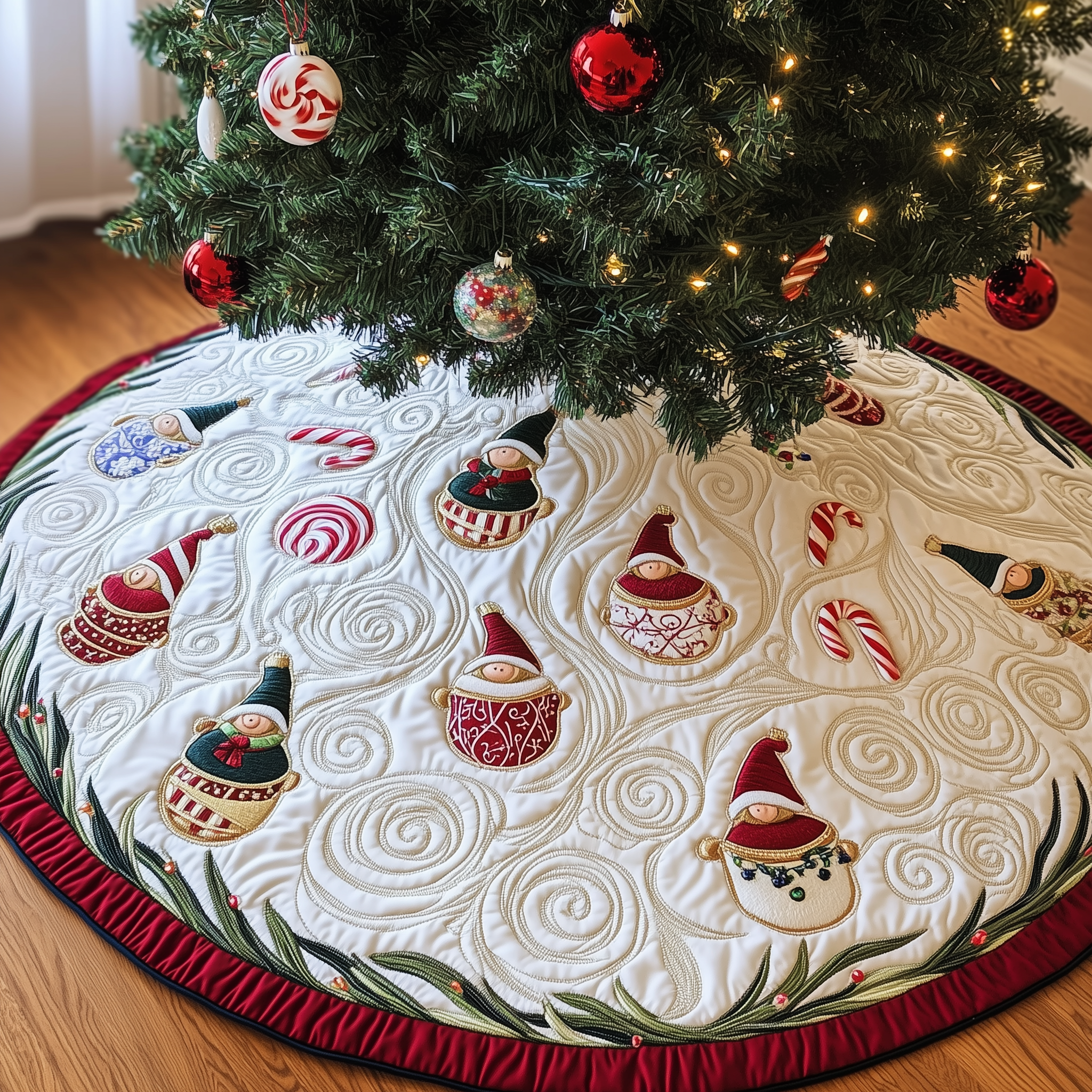 Gnomes Candy Cup Quilted Tree Skirt Celebrate Without Compromise Protect Floors in Style Gnomes Candy Cup Quilted Tree Skirt Celebrate Without Compromise Protect Floors in Style