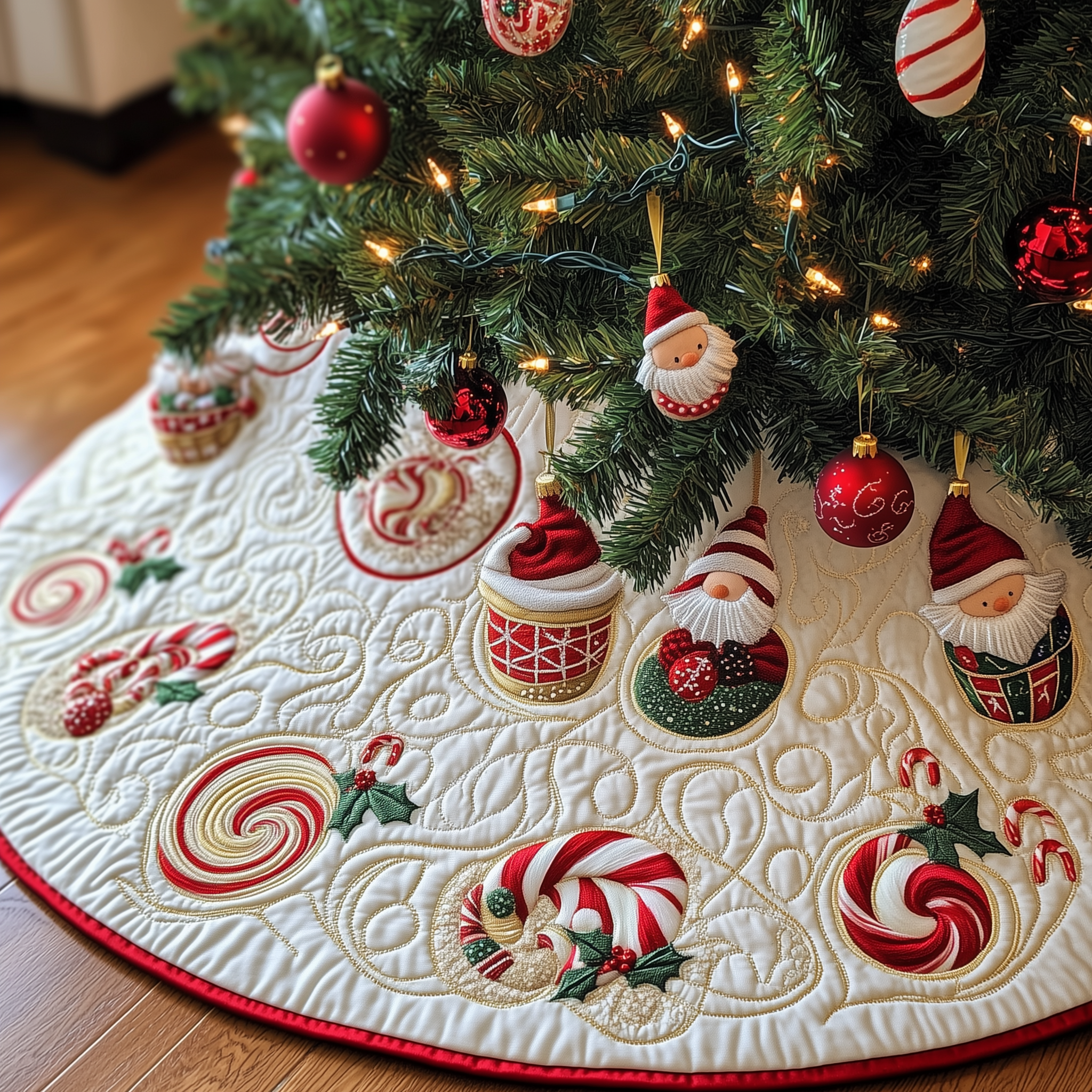 Gnomes Candy Cup Quilted Tree Skirt Experience the Magic of Christmas with a Stylish Tree Skirt Gnomes Candy Cup Quilted Tree Skirt Experience the Magic of Christmas with a Stylish Tree Skirt