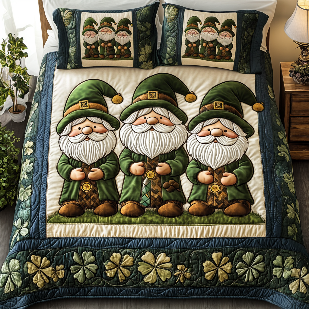 Gnomes in Cloverland Quilted Bedding Set Best Gnome Gifts Gnomes in Cloverland Quilted Bedding Set Best Gnome Gifts