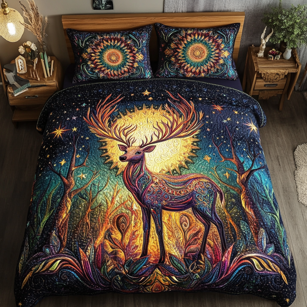 Golden Antler Charm Quilted Bedding Set Gifts For Deer Lovers Golden Antler Charm Quilted Bedding Set Gifts For Deer Lovers