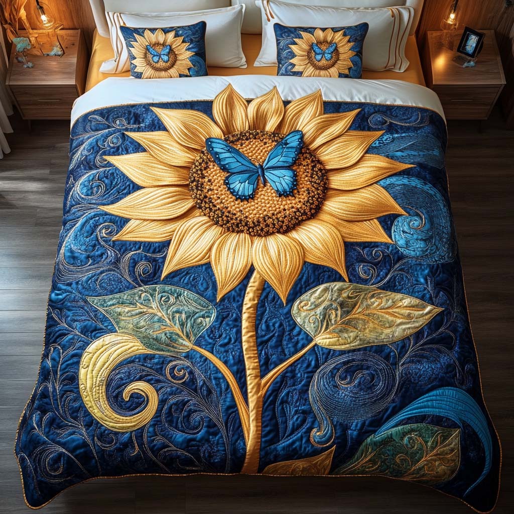 Golden Butterfly Glow Quilted Bedding Set Gifts For The Flower Lover Golden Butterfly Glow Quilted Bedding Set Gifts For The Flower Lover