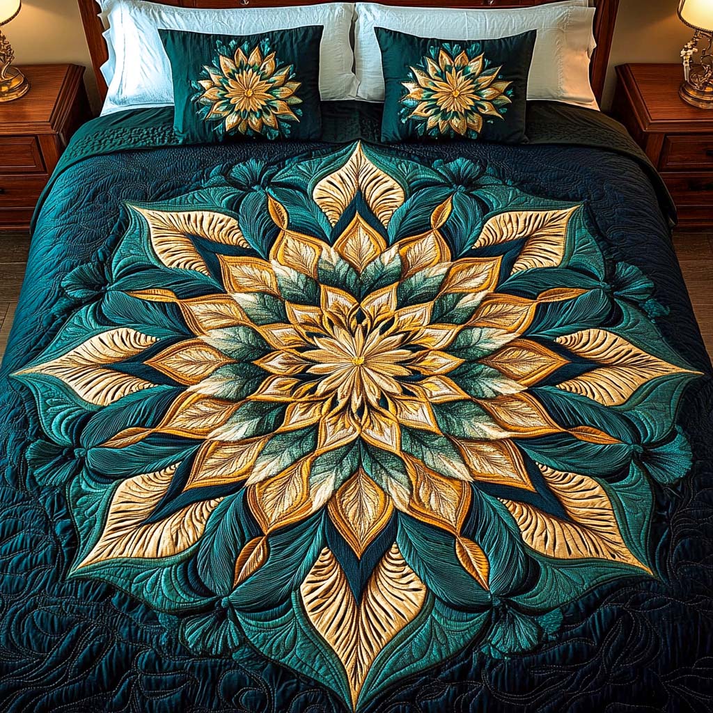 Golden Elegance Quilted Bedding Set Christmas Floral Gifts Golden Elegance Quilted Bedding Set Christmas Floral Gifts