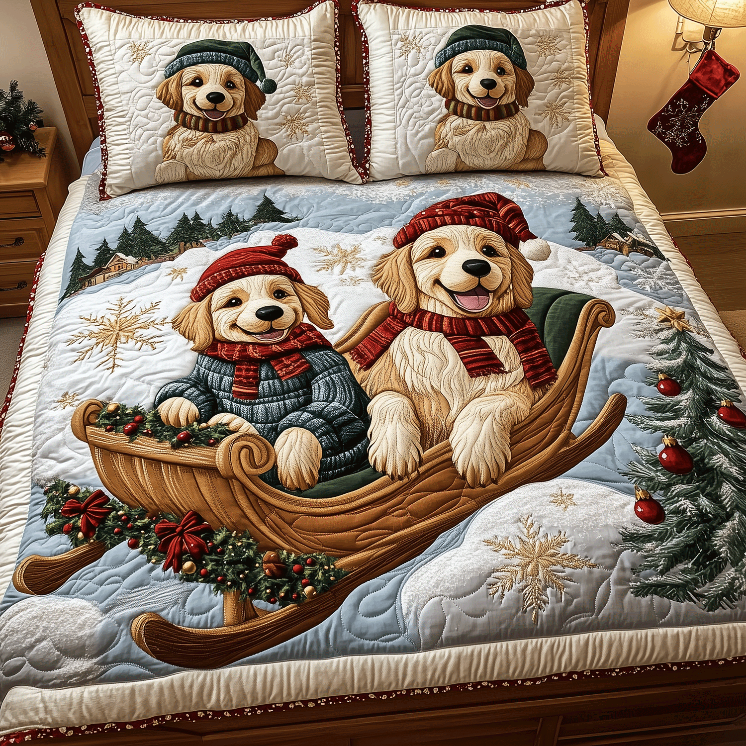 Golden Festive Fun Quilted Bedding Set Presents For Dog Owners Golden Festive Fun Quilted Bedding Set Presents For Dog Owners