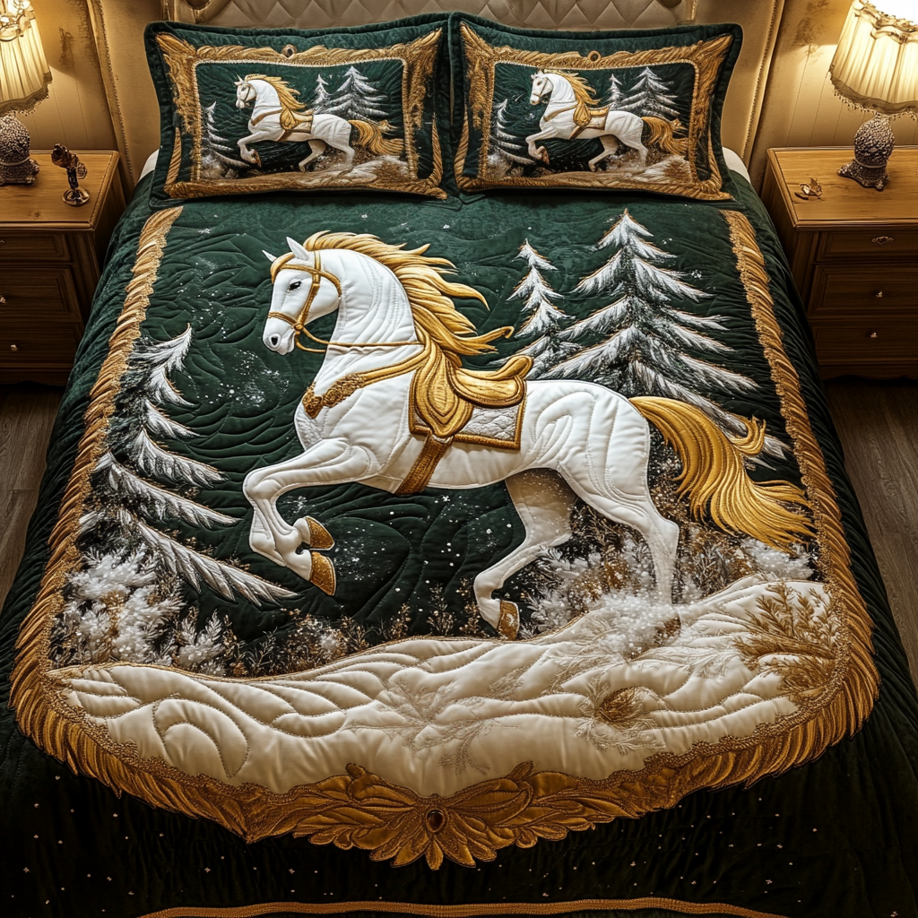 Golden Gallop Quilted Bedding Set Equestrian Christmas Gifts Golden Gallop Quilted Bedding Set Equestrian Christmas Gifts