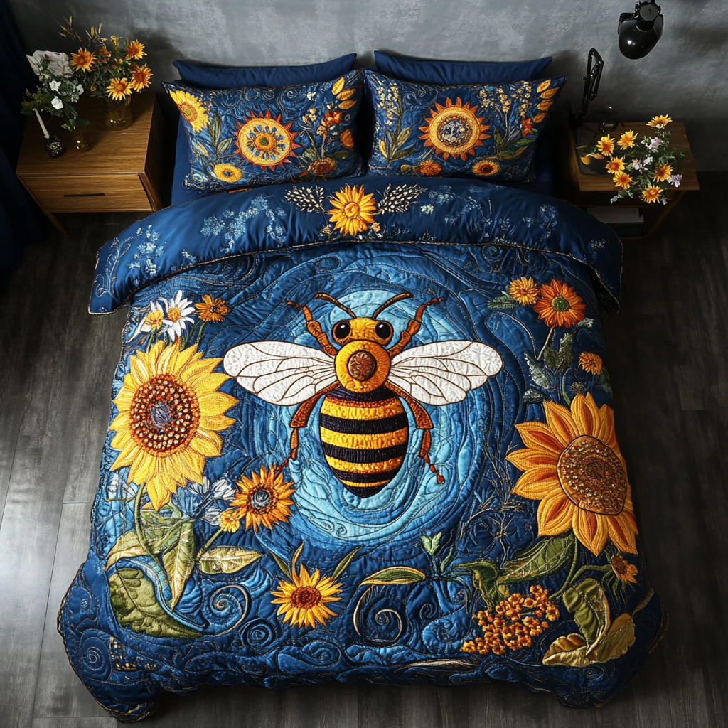Golden Nectar Quilted Bedding Set Bumblebee Gifts For Her Golden Nectar Quilted Bedding Set Bumblebee Gifts For Her