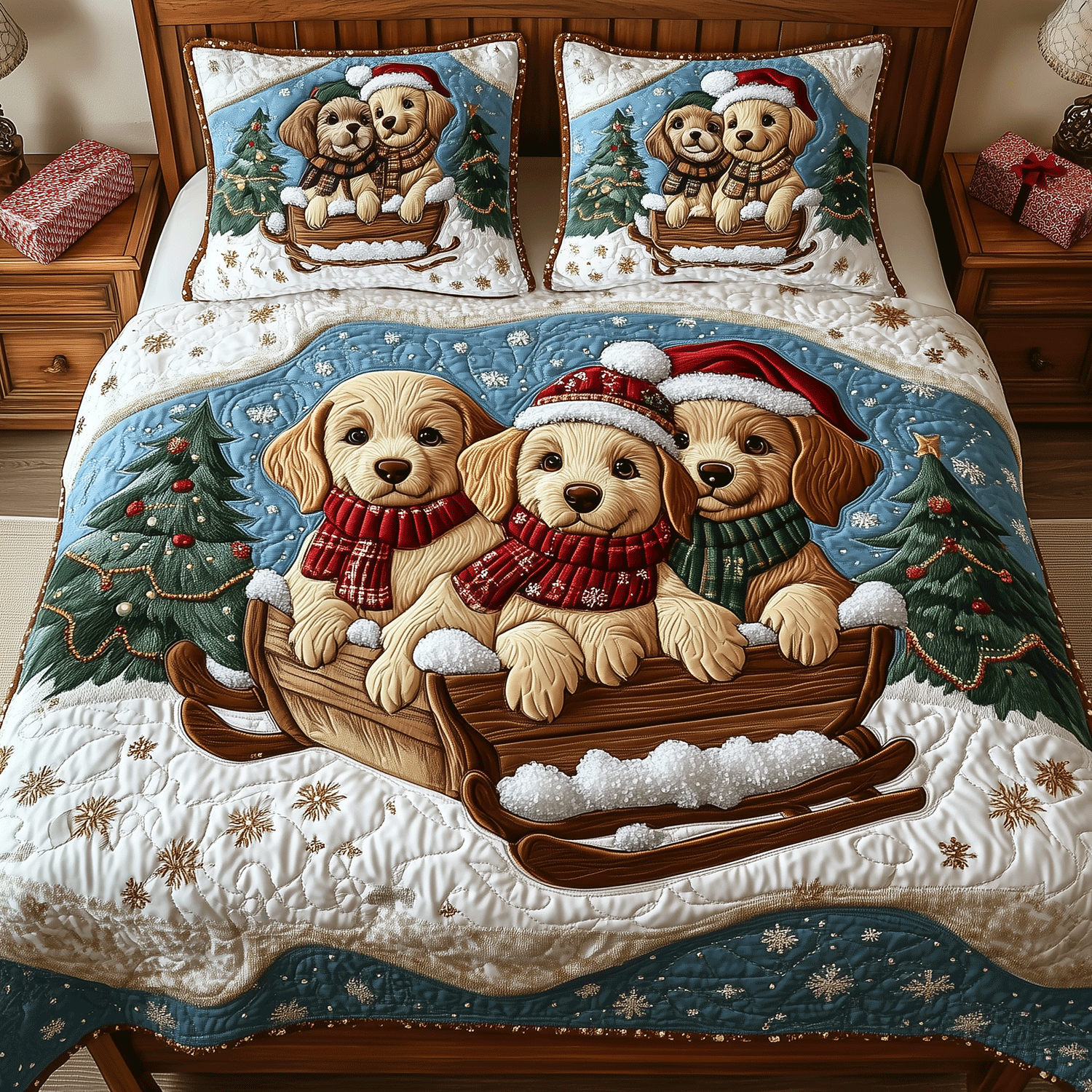 Golden Retriever Magic Quilted Bedding Set Dog Lover Items Golden Retriever Magic Quilted Bedding Set Dog Lover Items