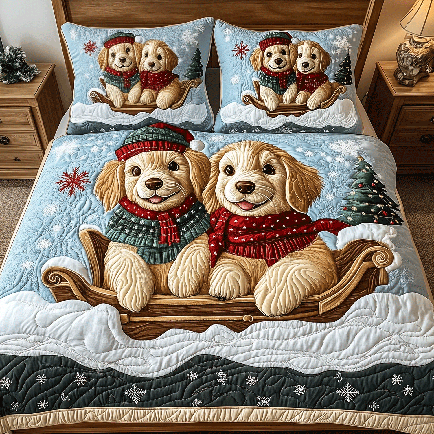 Golden Retriever Xmas Quilted Bedding Set Dog Gifts For Dog Lovers Golden Retriever Xmas Quilted Bedding Set Dog Gifts For Dog Lovers