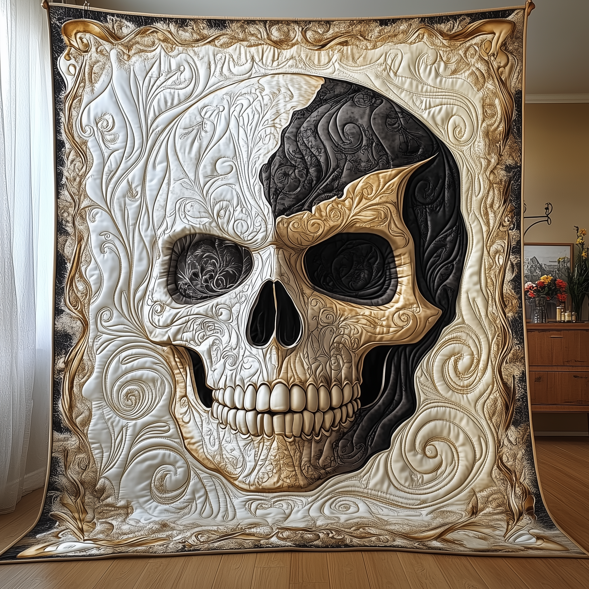 Golden Solo Skull Quilted Blanket Throw Blankets For Couch Skull Items For Gifts Golden Solo Skull Quilted Blanket Throw Blankets For Couch Skull Items For Gifts