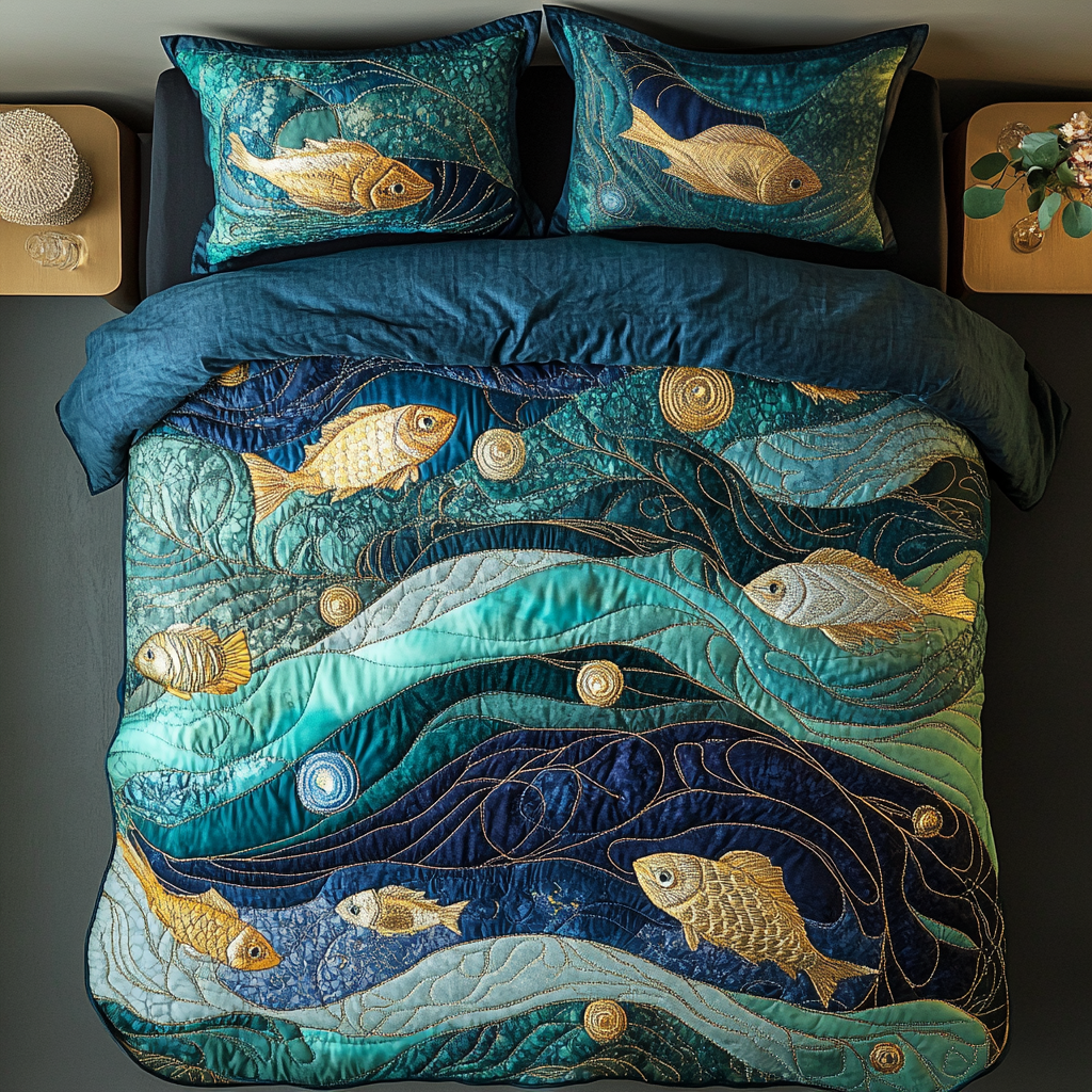 Golden Tides Quilted Bedding Set Gifts For An Ocean Lover Golden Tides Quilted Bedding Set Gifts For An Ocean Lover