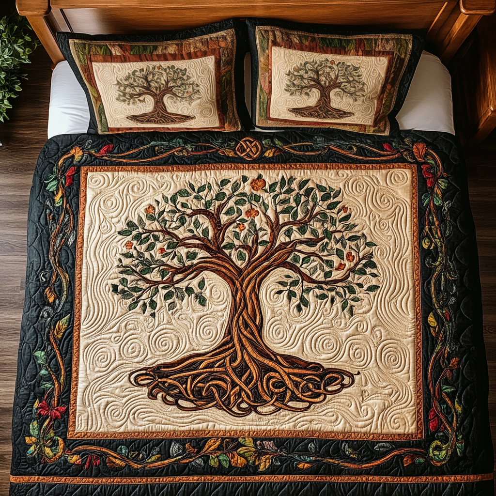 Golden Tree of Life Quilted Bedding Set Christmas Gift For Boyfriend Golden Tree of Life Quilted Bedding Set Christmas Gift For Boyfriend