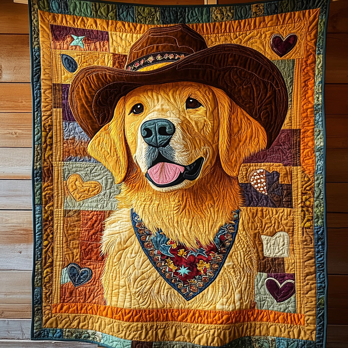 Golden Wrangler Quilted Blanket Cowboy Theme Gifts Golden Wrangler Quilted Blanket Cowboy Theme Gifts