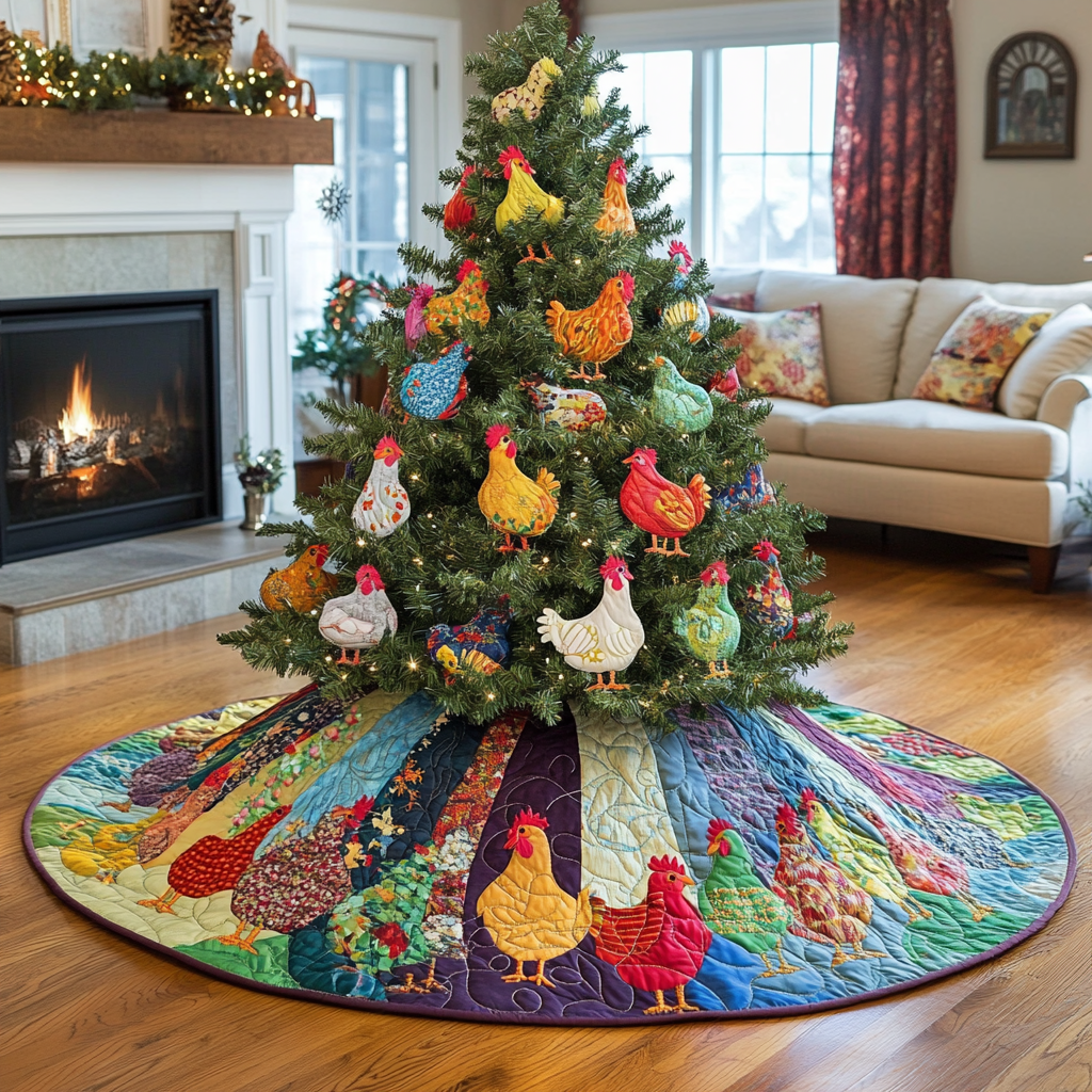 Gossiping Chickens Quilted Tree Skirt Feel the Warmth of Christmas with Protective Decor Gossiping Chickens Quilted Tree Skirt Feel the Warmth of Christmas with Protective Decor