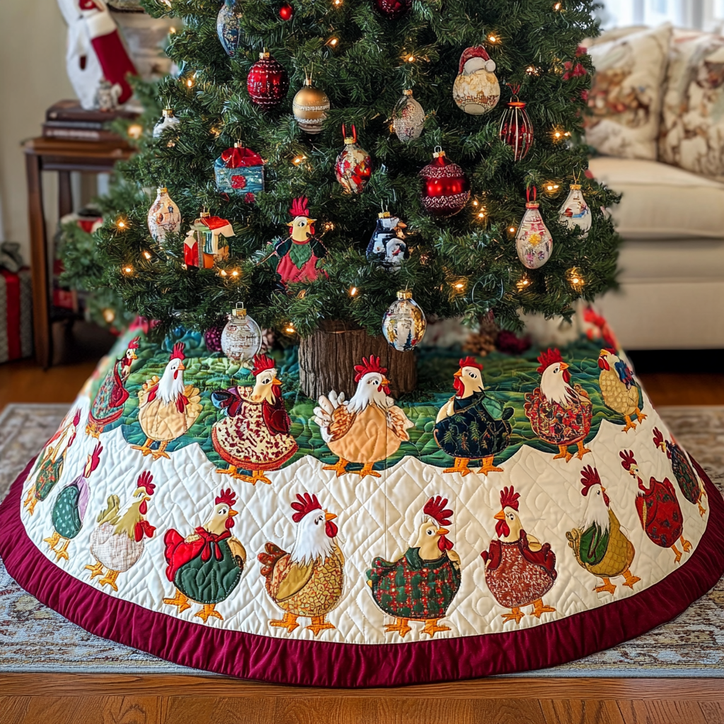 Gossiping Chickens Quilted Tree Skirt Transform Your Holidays with a Safe and Elegant Tree Skirt Gossiping Chickens Quilted Tree Skirt Transform Your Holidays with a Safe and Elegant Tree Skirt