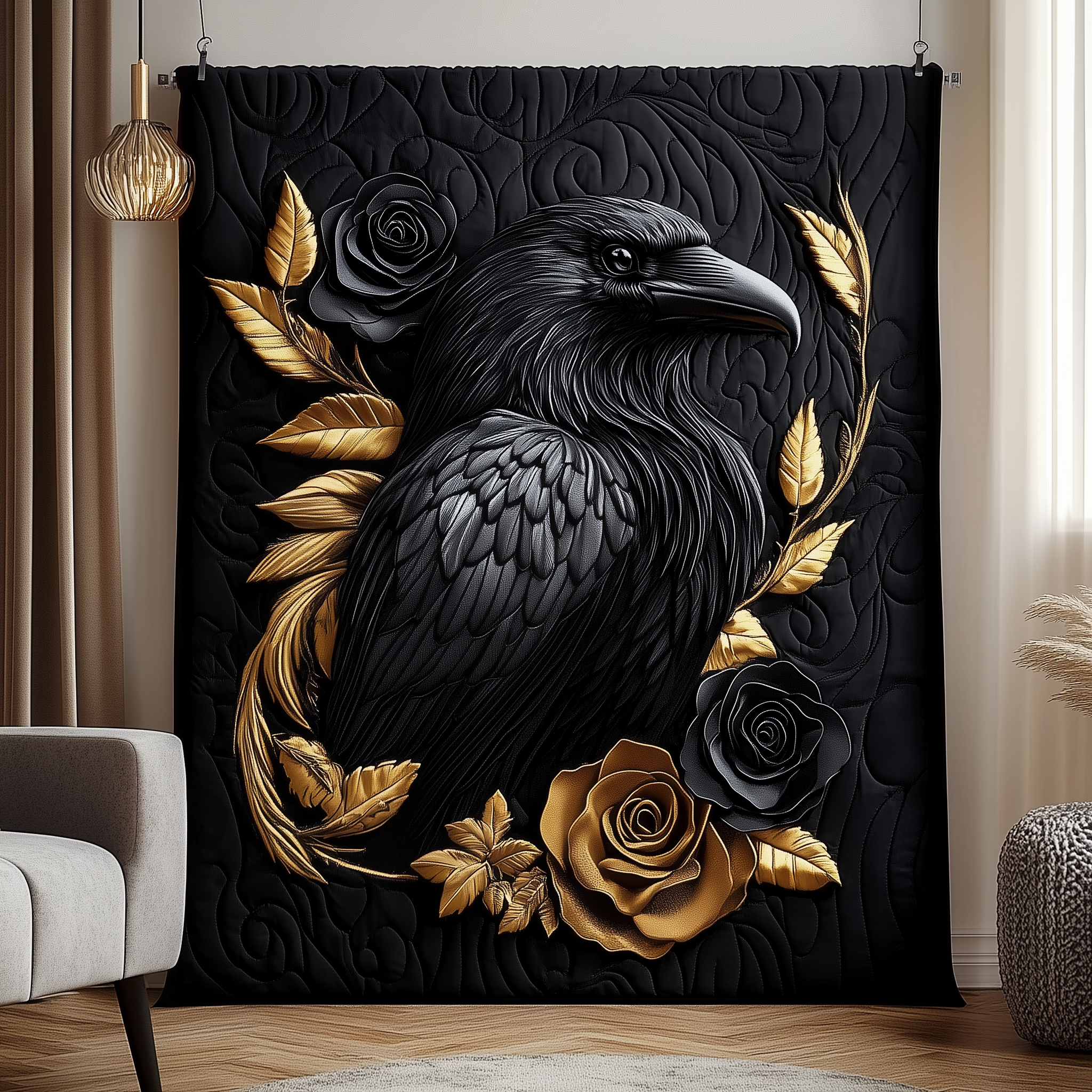 Gothic Raven Quilted Blanket Cute Unique Blanket Item Merch Raven Gifts For Her Gothic Raven Quilted Blanket Cute Unique Blanket Item Merch Raven Gifts For Her