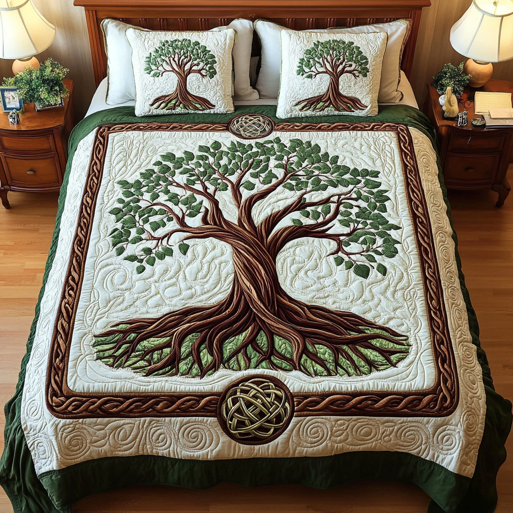 Green Serenity Quilted Bedding Set Xmas Gifts For Family Green Serenity Quilted Bedding Set Xmas Gifts For Family