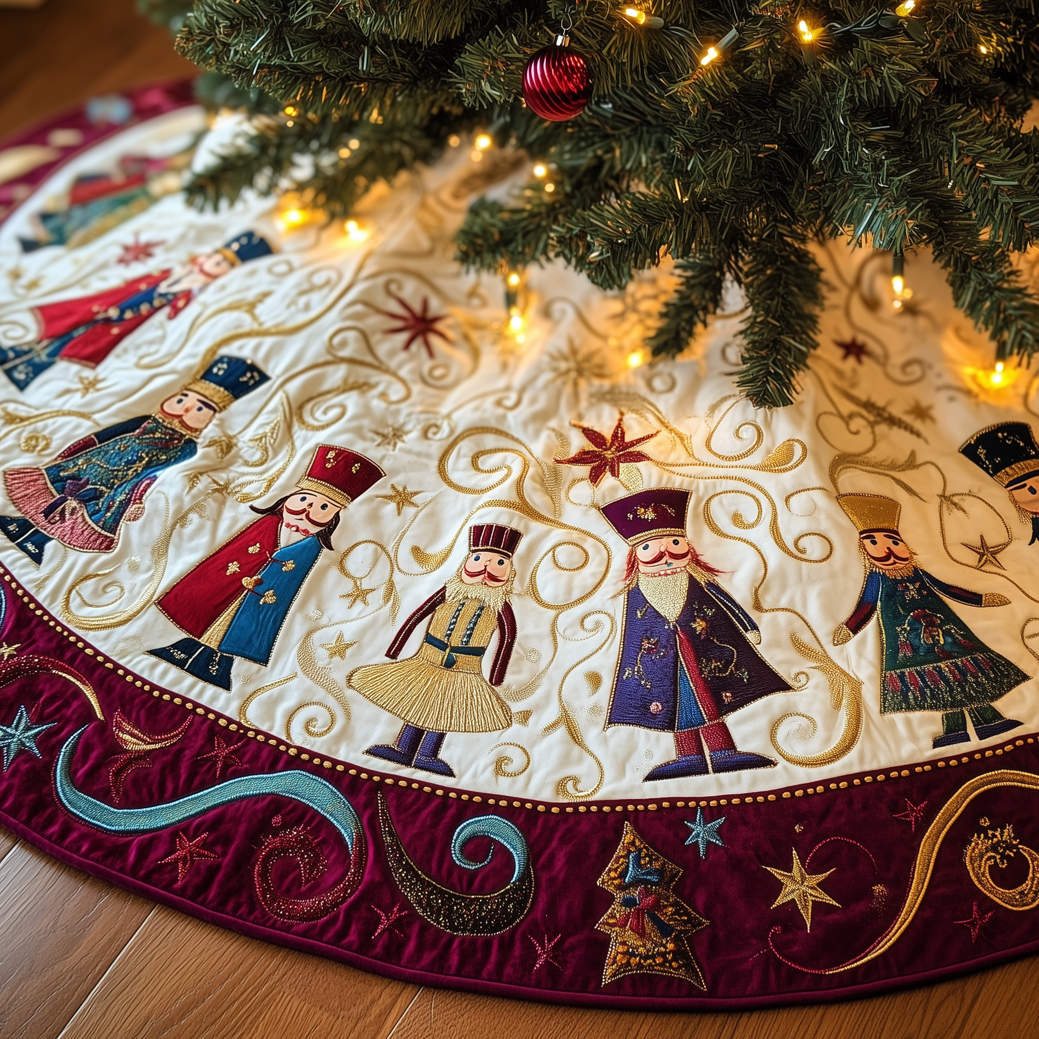 Grumpy Sleepy Nutcrackers Quilted Tree Skirt Make the Holidays Worry-Free with Protective Tree Decor Grumpy Sleepy Nutcrackers Quilted Tree Skirt Make the Holidays Worry-Free with Protective Tree Decor