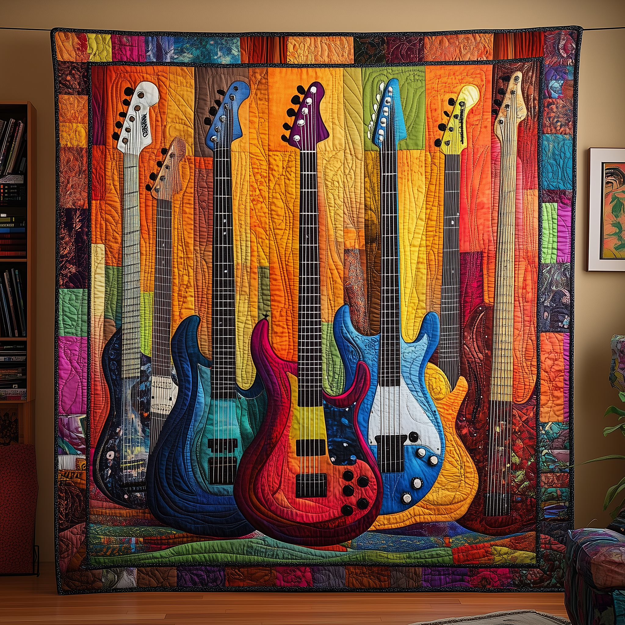 Guitar Bass Quilted Blanket Feel the Bond of Home with Our Family-Friendly Blanket Guitar Bass Quilted Blanket Feel the Bond of Home with Our Family-Friendly Blanket