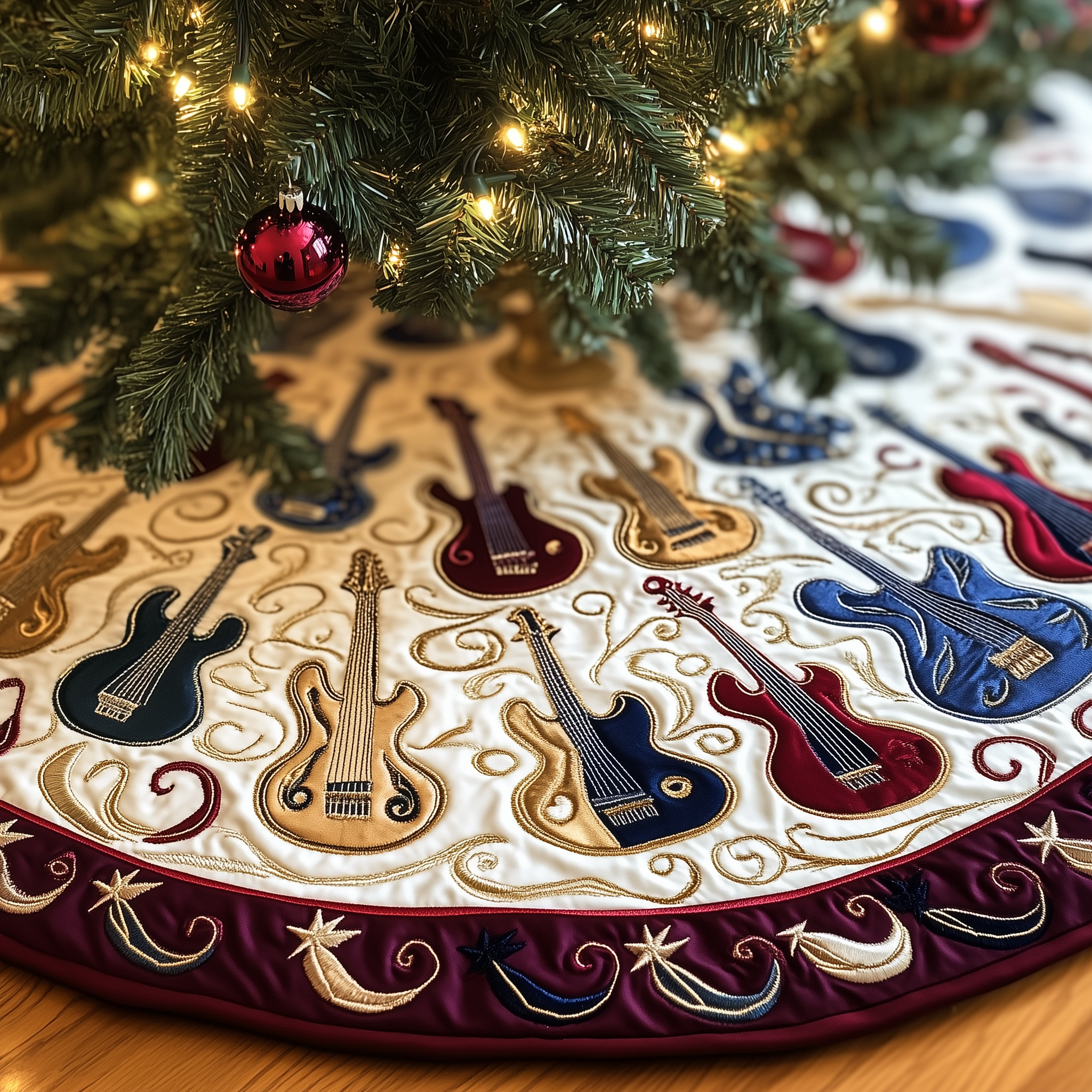 Guitar Bass Quilted Tree Skirt A Safe and Stylish Tree Skirt for Your Family's Happiness Guitar Bass Quilted Tree Skirt A Safe and Stylish Tree Skirt for Your Family's Happiness