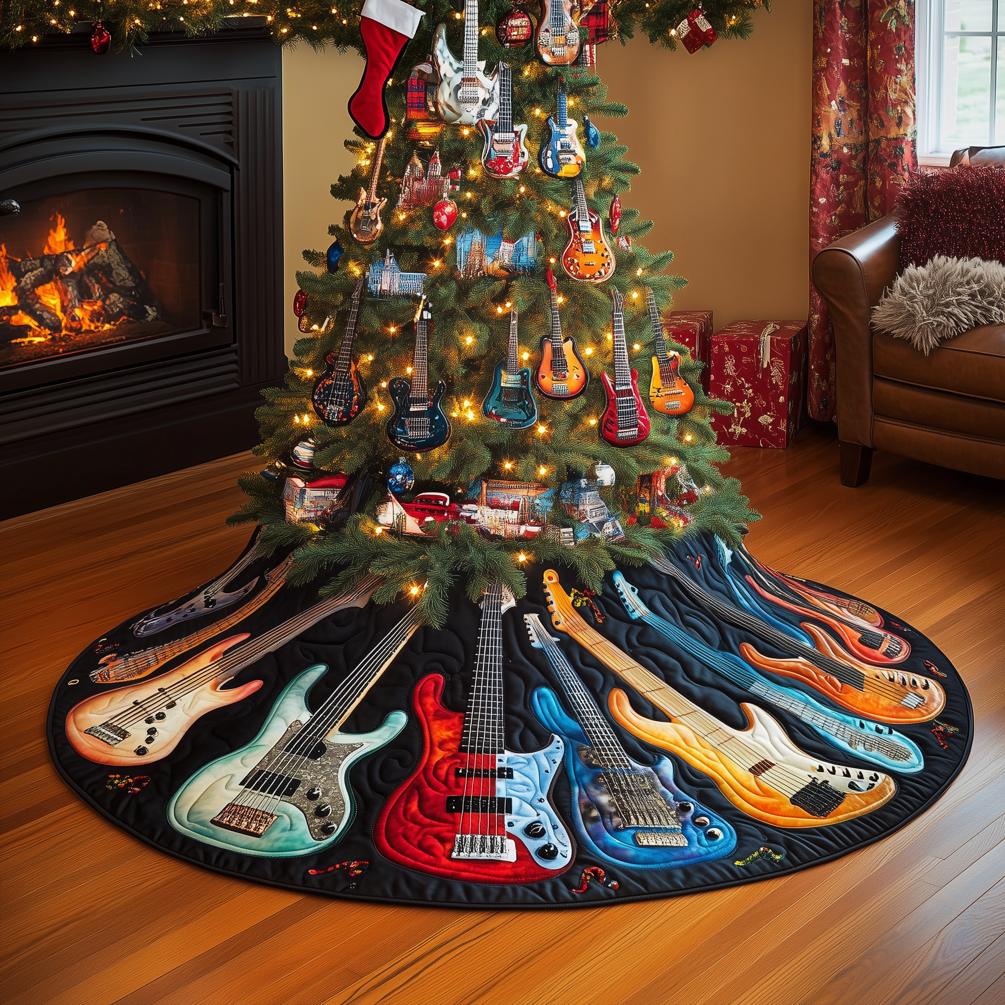 Guitar Bass Quilted Tree Skirt A Tree Skirt That Brings Joy and Style to Your Holidays Guitar Bass Quilted Tree Skirt A Tree Skirt That Brings Joy and Style to Your Holidays
