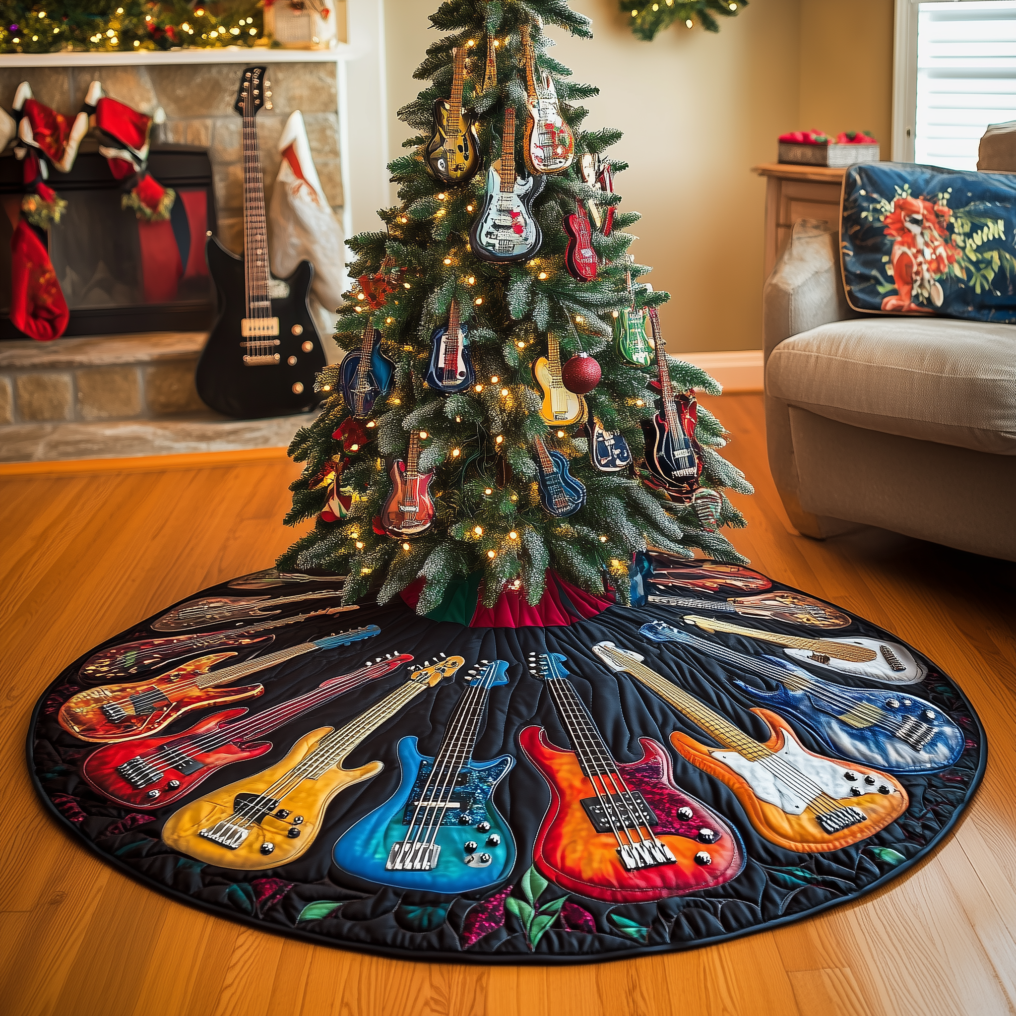 Guitar Bass Quilted Tree Skirt Add Elegance to Your Tree While Keeping Floors Safe Guitar Bass Quilted Tree Skirt Add Elegance to Your Tree While Keeping Floors Safe