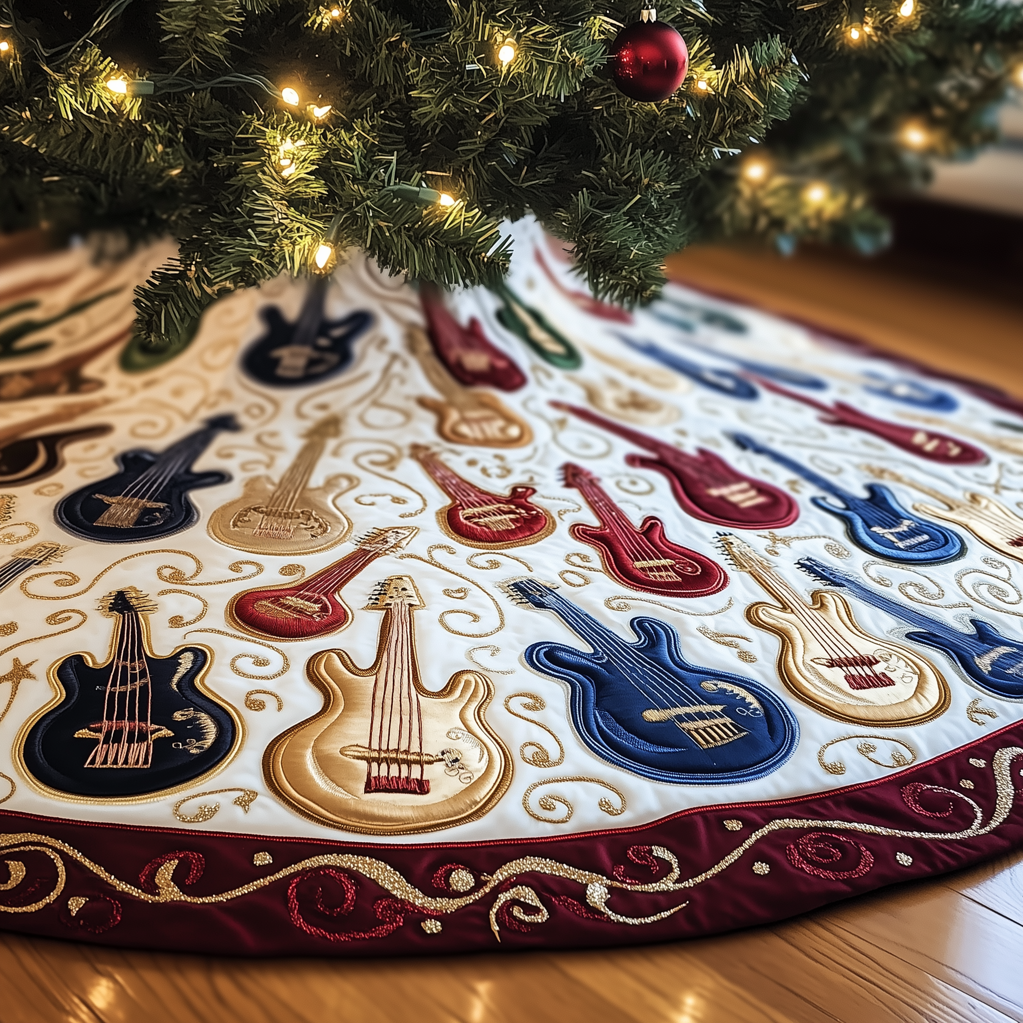 Guitar Bass Quilted Tree Skirt Celebrate in Style with a Tree Skirt That Protects Guitar Bass Quilted Tree Skirt Celebrate in Style with a Tree Skirt That Protects