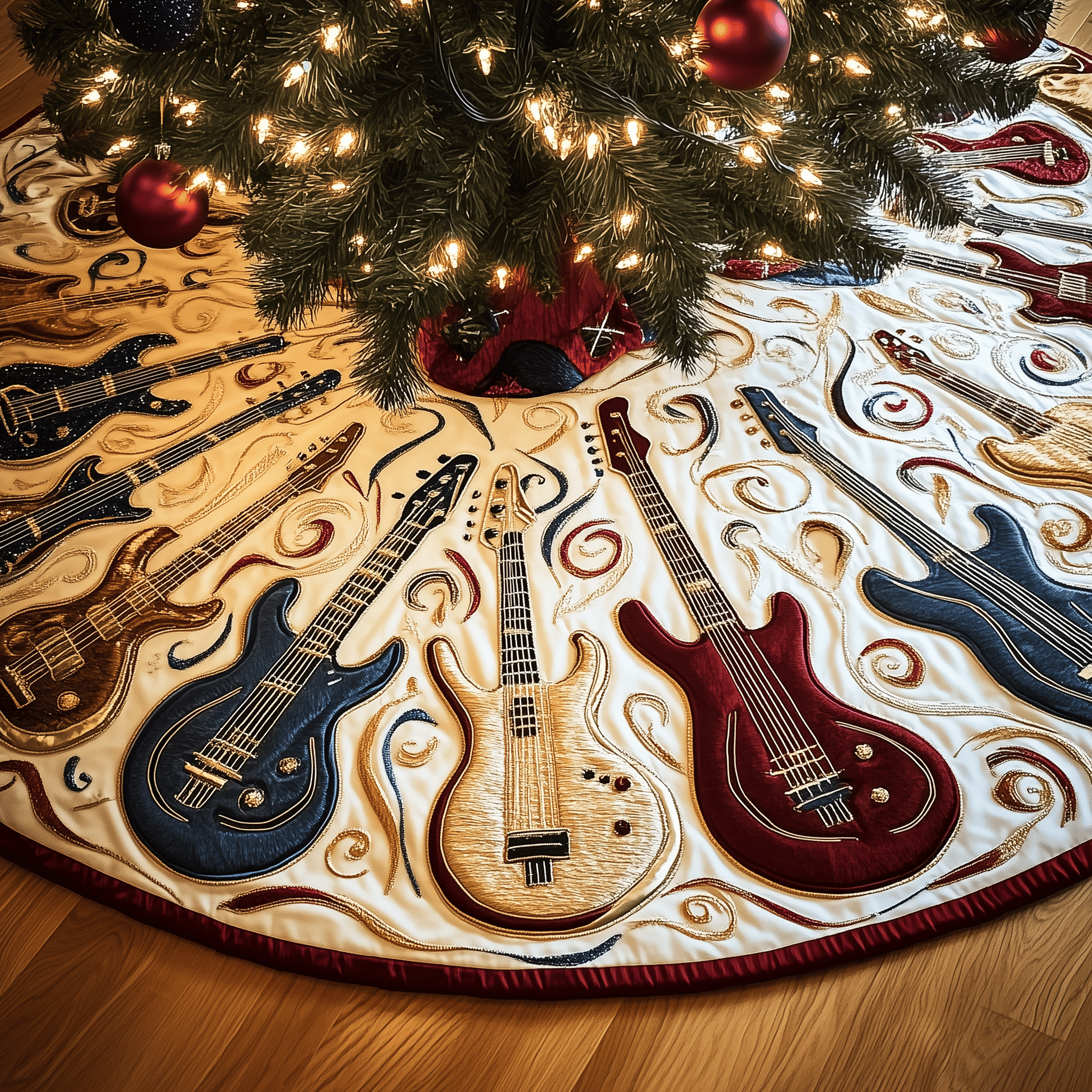 Guitar Bass Quilted Tree Skirt Celebrate Joyfully with a Stylish Christmas Tree Skirt Guitar Bass Quilted Tree Skirt Celebrate Joyfully with a Stylish Christmas Tree Skirt