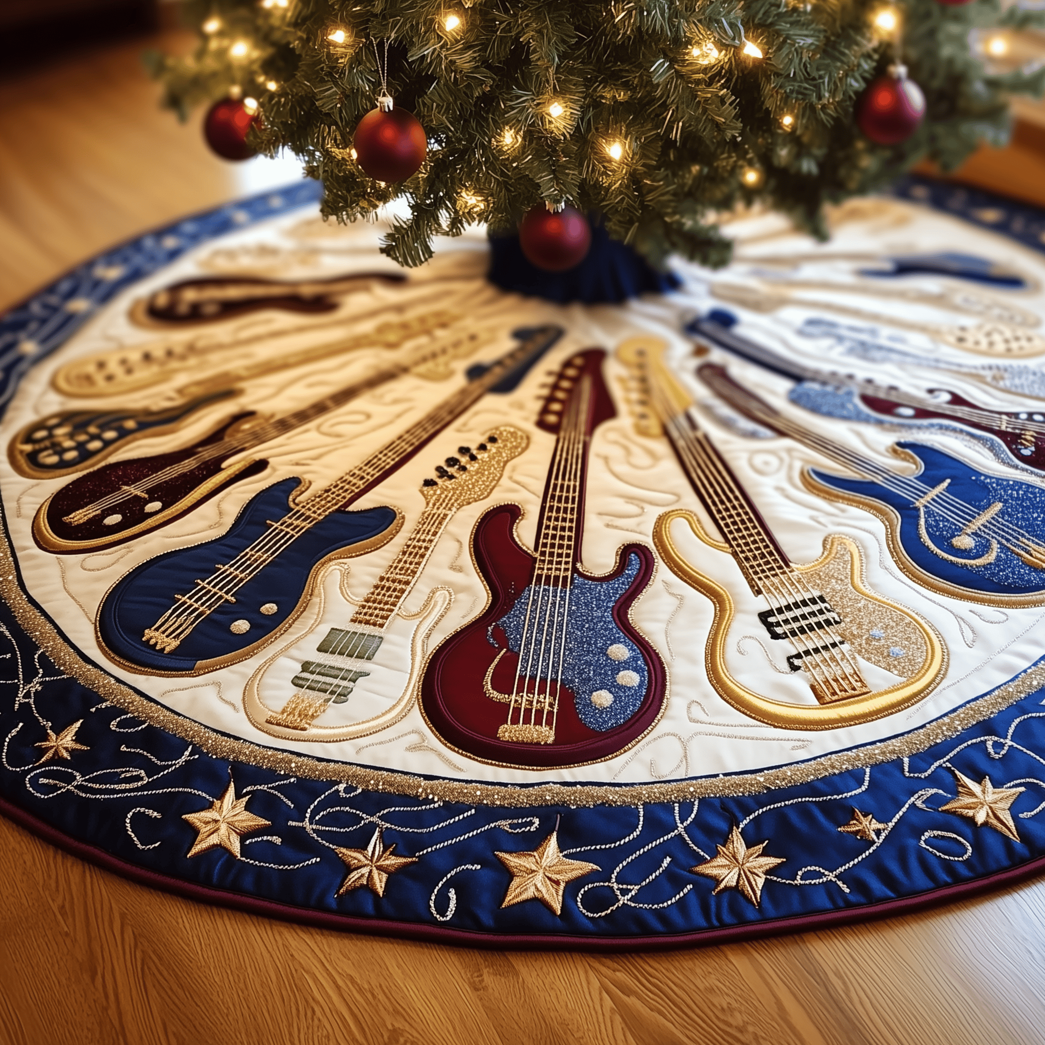 Guitar Bass Quilted Tree Skirt Celebrate with Grace and Safety in Every Detail Guitar Bass Quilted Tree Skirt Celebrate with Grace and Safety in Every Detail