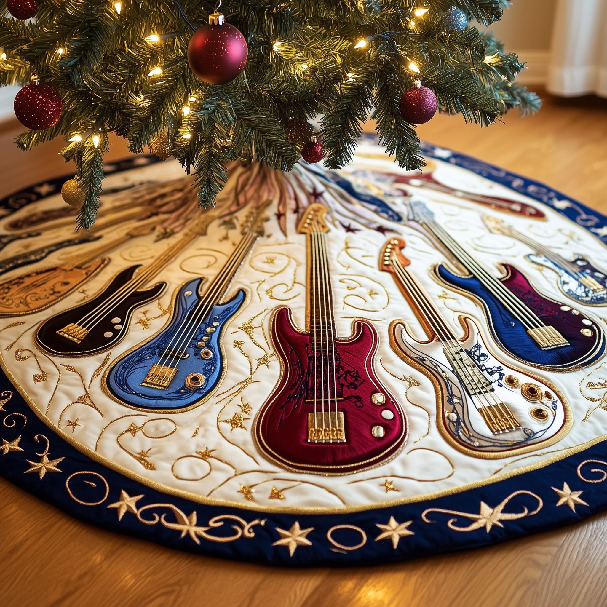Guitar Bass Quilted Tree Skirt Elevate Your Holiday Vibes with Protective Tree Decor Guitar Bass Quilted Tree Skirt Elevate Your Holiday Vibes with Protective Tree Decor