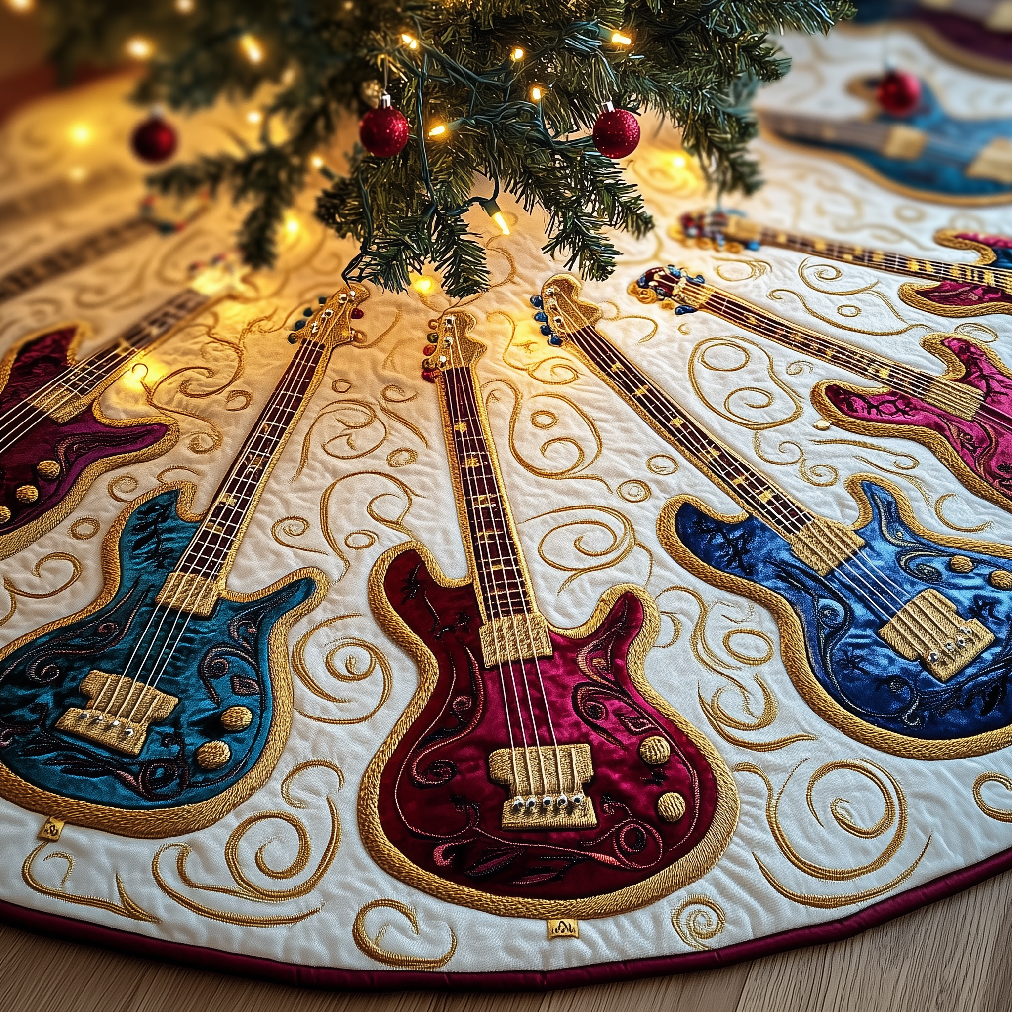 Guitar Bass Quilted Tree Skirt Enjoy a Relaxing Holiday with Peaceful Tree Decor Guitar Bass Quilted Tree Skirt Enjoy a Relaxing Holiday with Peaceful Tree Decor